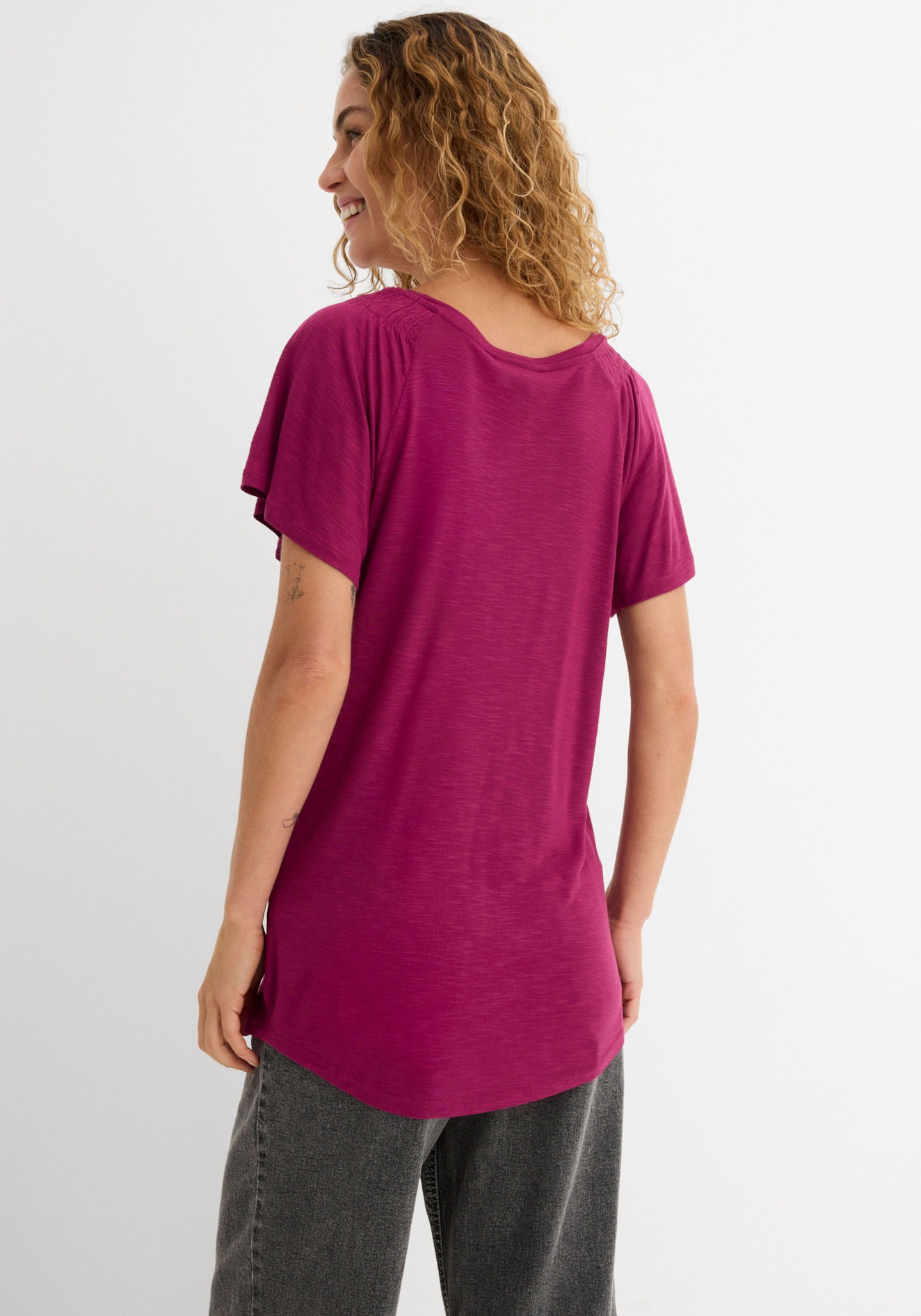 bonprix T-shirt coupe confortable, manches papillon, smock à l'épaule