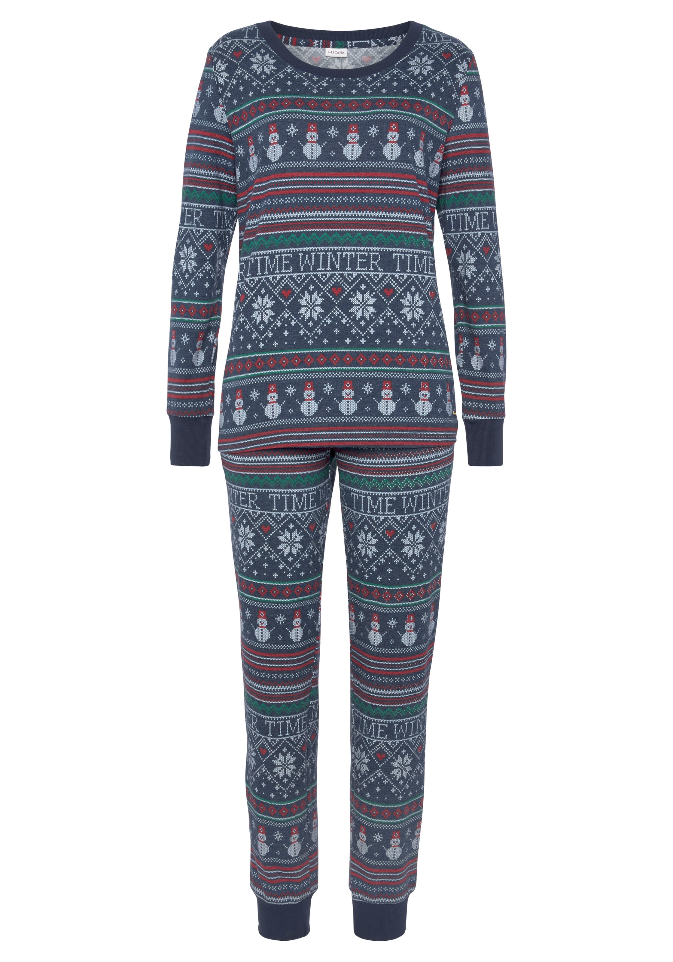 LASCANA Pyjama, (2 tlg.), mit winterlichem Druck