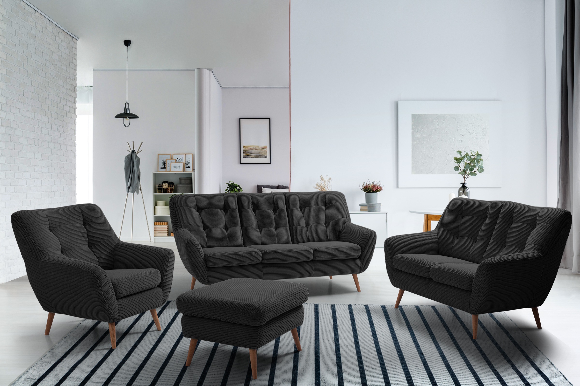 exxpo - sofa fashion 2-Sitzer »Scandi, bequem, aufwendige Rückenpolsterung für mehr Sitzkomfort«, akuelle Farben in hochwertige Bezugsqualitäten, Holzfuss