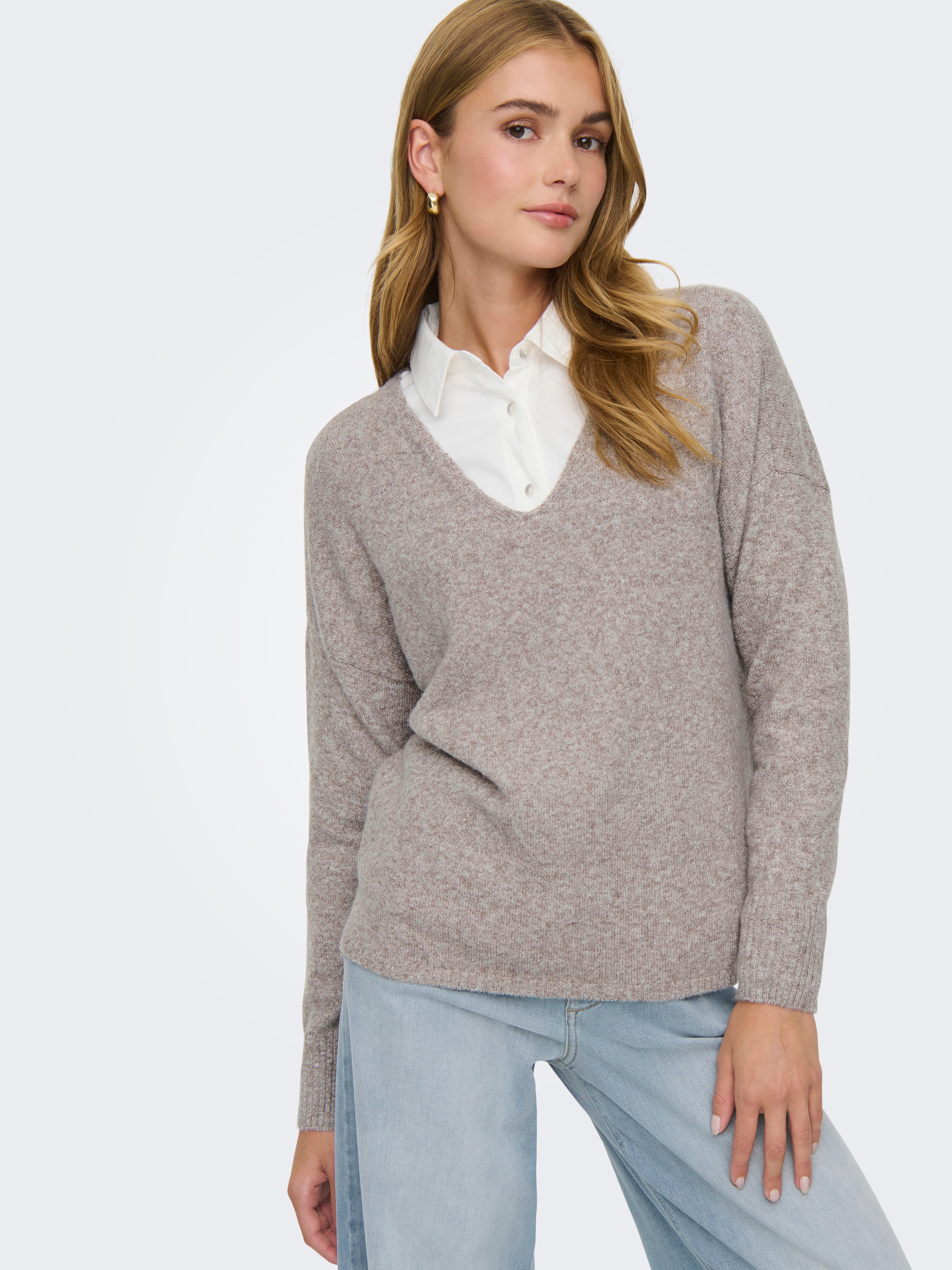 ONLY Pull col V »ONLRICA LIFE L/S V-NECK PULLO KNT NOOS« Materialmix, regular fit