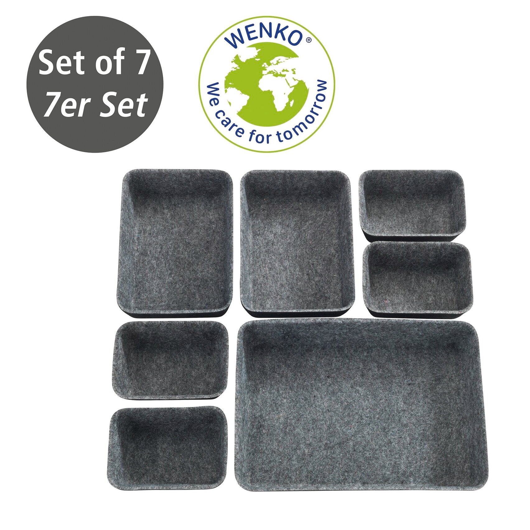 WENKO Organiseur boîtes de rangement pour tiroirs, 3 tailles, feutre polyester recyclé