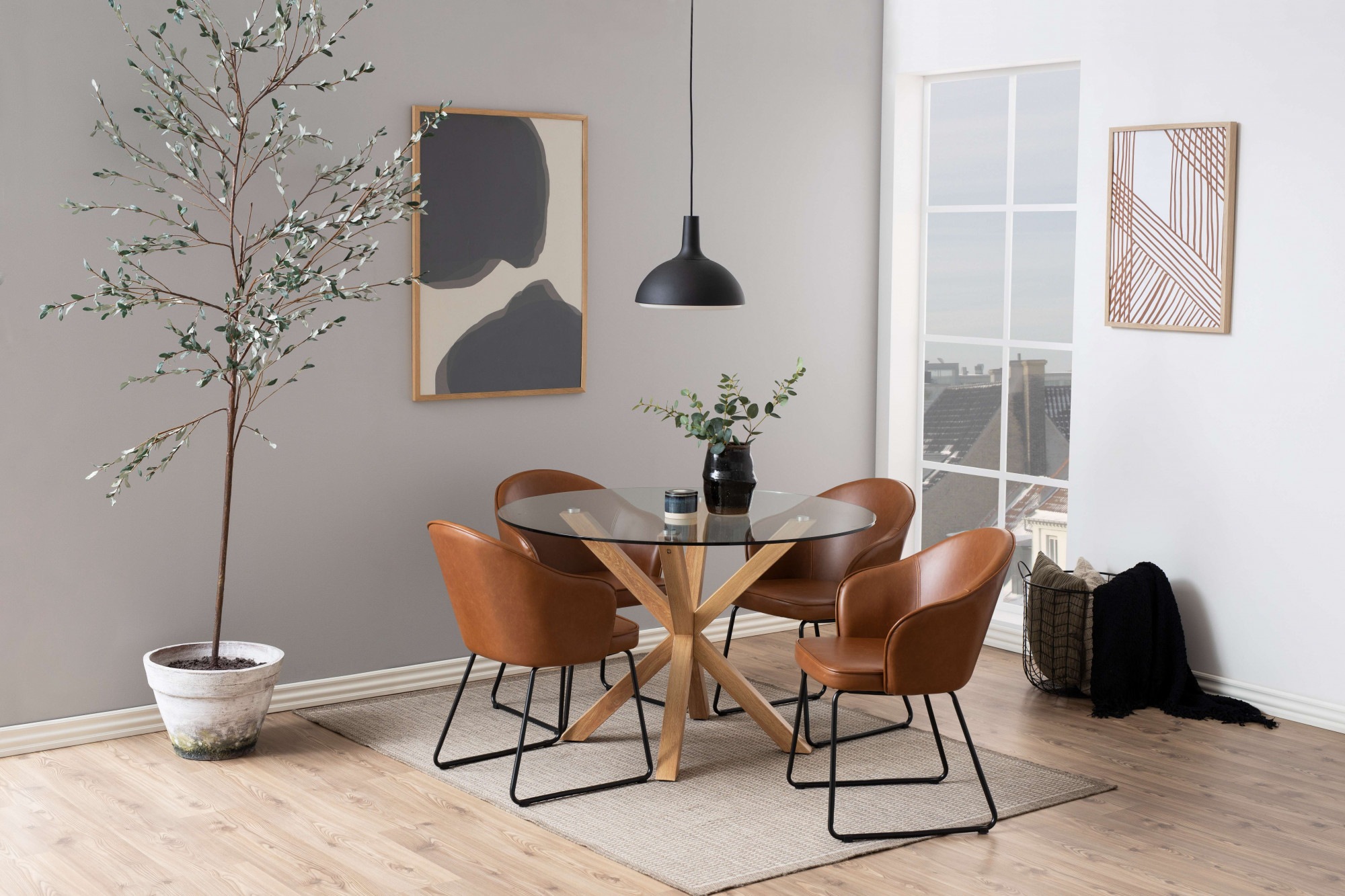 Heaven Round Dining Table with Glass Top 119x75.5cm, none