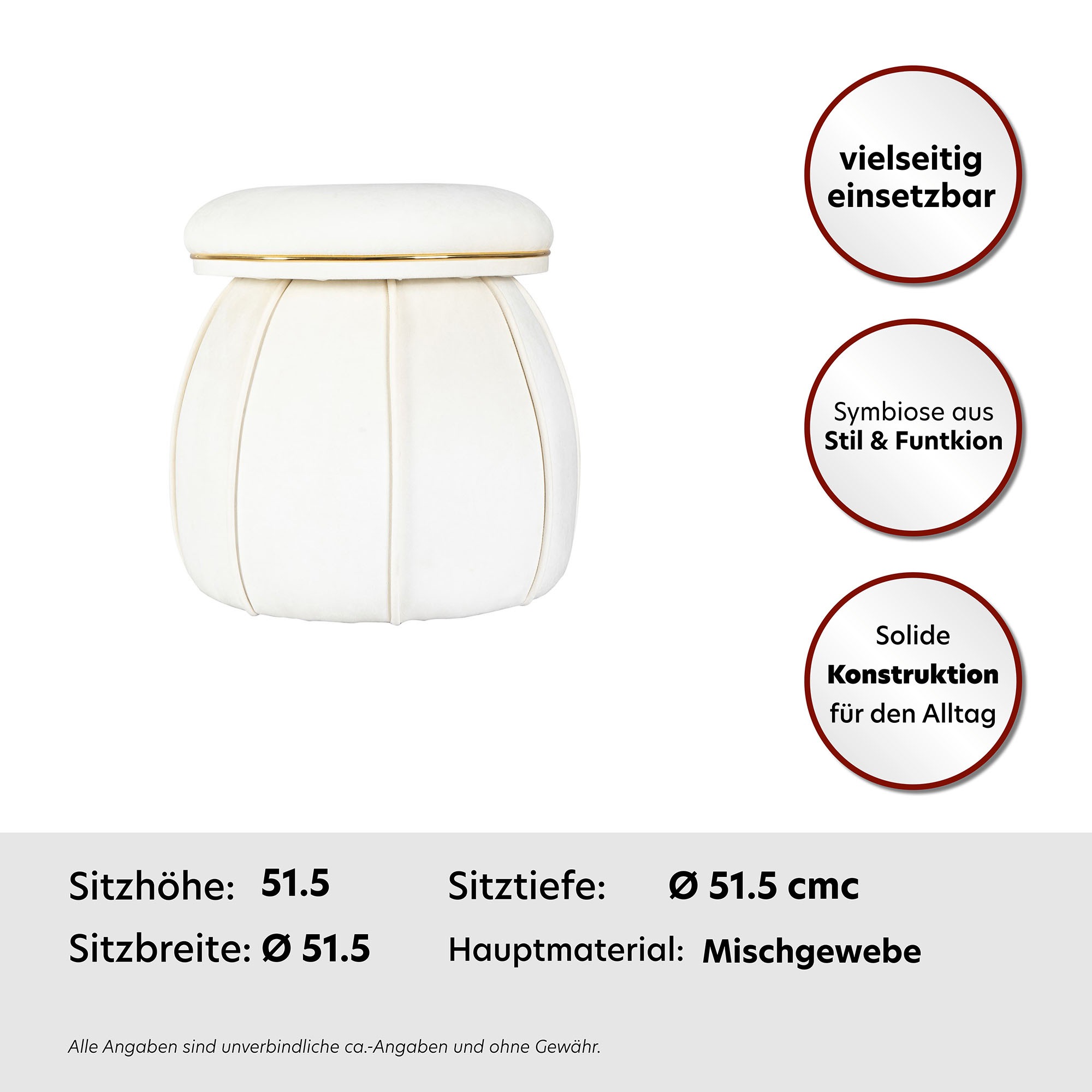 Kayoom Sitzhocker »Hocker Corin,extravagante Form,stilvolle Farben,elegant gesteppter Fuss«, (1 St.), komfortabel, hochqualitativ, pflegeleicht, sorgfältig verarbeitet