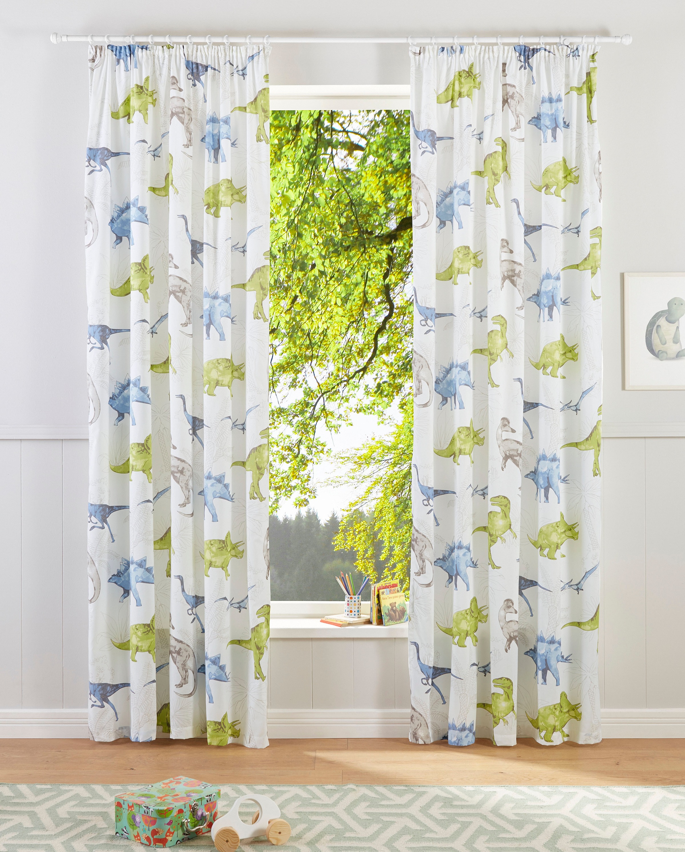Image of GOODproduct Gardine "DINO" Kräuselband 1 Stk. tlg. Kindergardine, einseitig mit Dinosauriern bedruckt