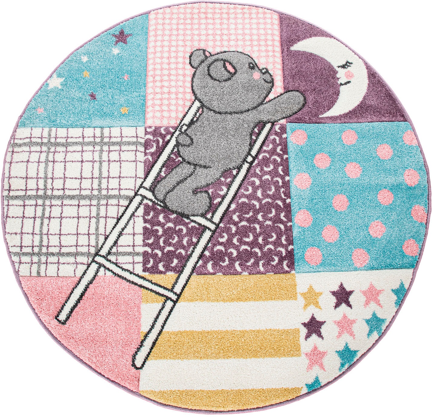 Image of Paco Home Kinderteppich »Ela 399«, rund, 17 mm Höhe, 3D-Design, Patchwork Muster, Motiv Bär, Sterne & Punkte, Kinderzimmer bei Ackermann Versand Schweiz