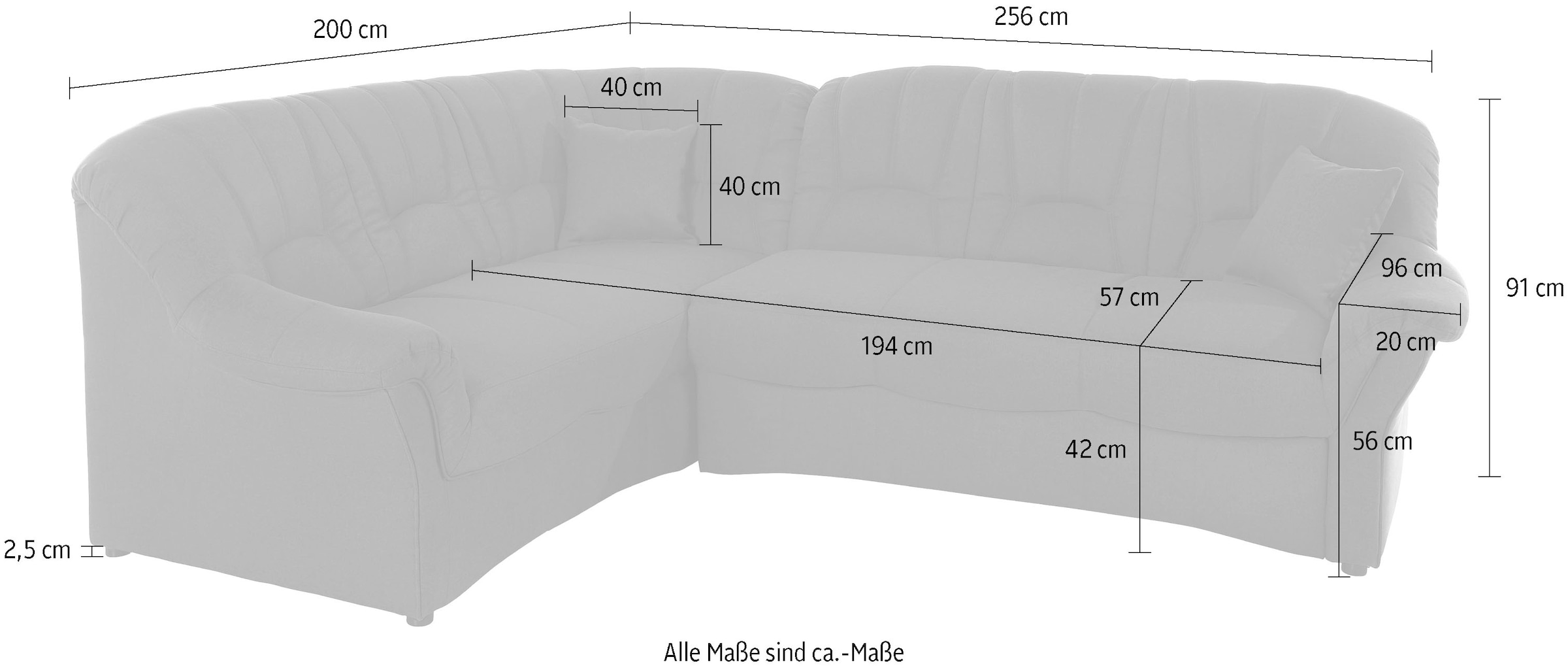 DOMO collection Ecksofa »Bahia L-Form, B/T: 256/200 cm, belastbar bis 140kg/Sitz, mit Federkern« Microfaser MELROSE®, mocca