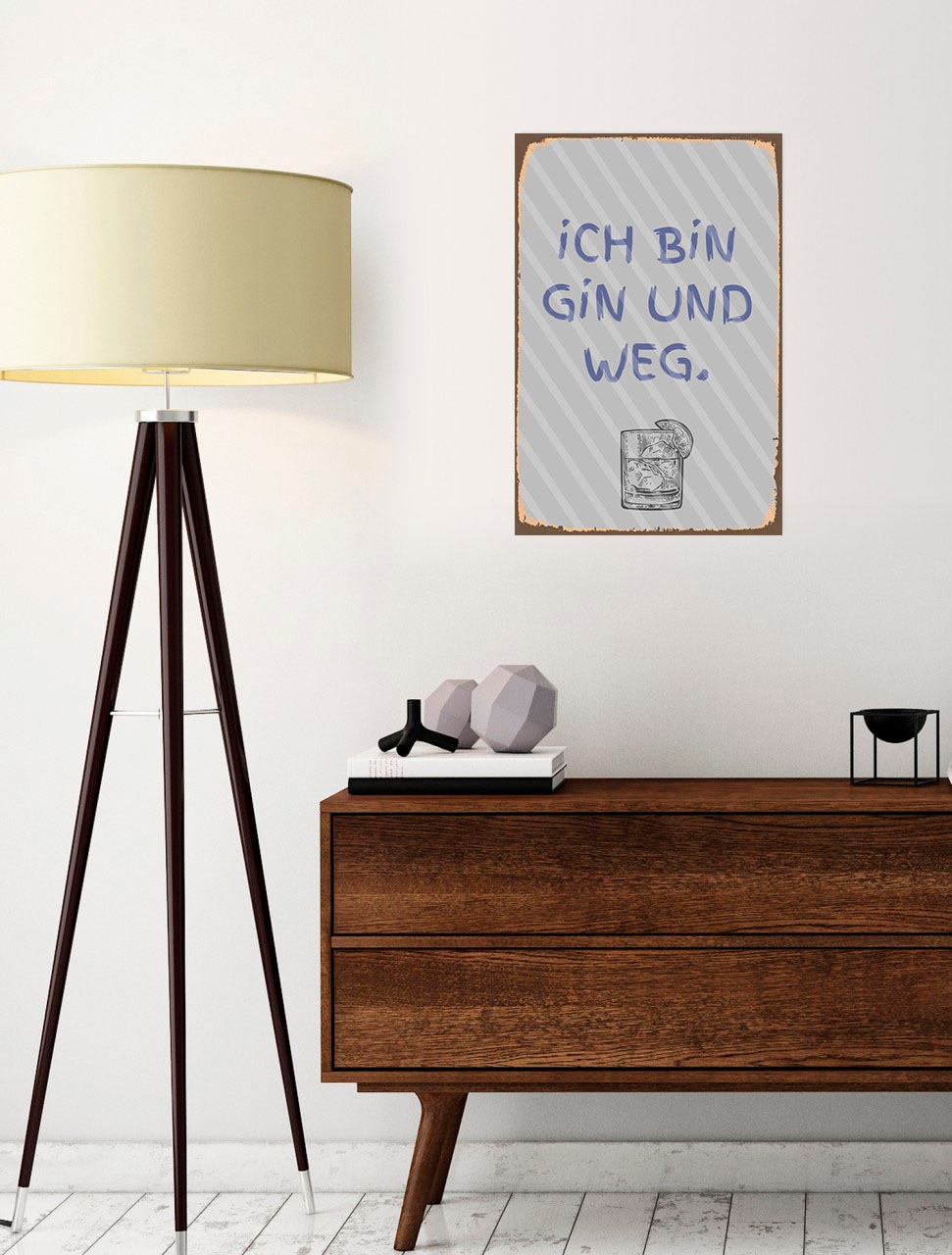 Image of queence Metallbild "gin und weg" Getränke Schriftzug Schriftzüge 1 Stk. tlg. Stahlschilder