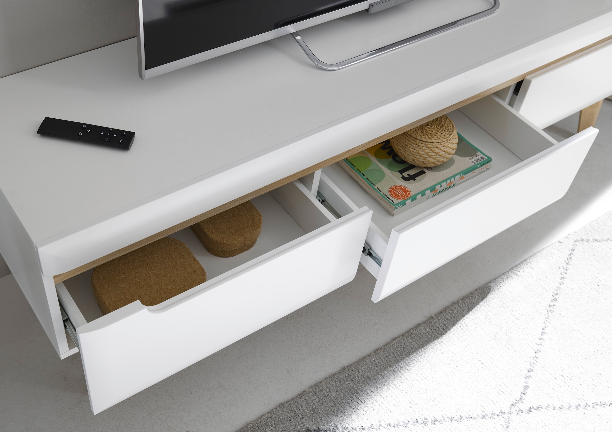 INOSIGN Wohnwand »Torge, Anbauwand, Schrankwand, Mediawand, Wohnzimmer-Set«, (Set, 4 St.), enthält 1 Vitrine, 1 Lowboard, 1 Highboard + 1 Wandboard, 360 cm breit