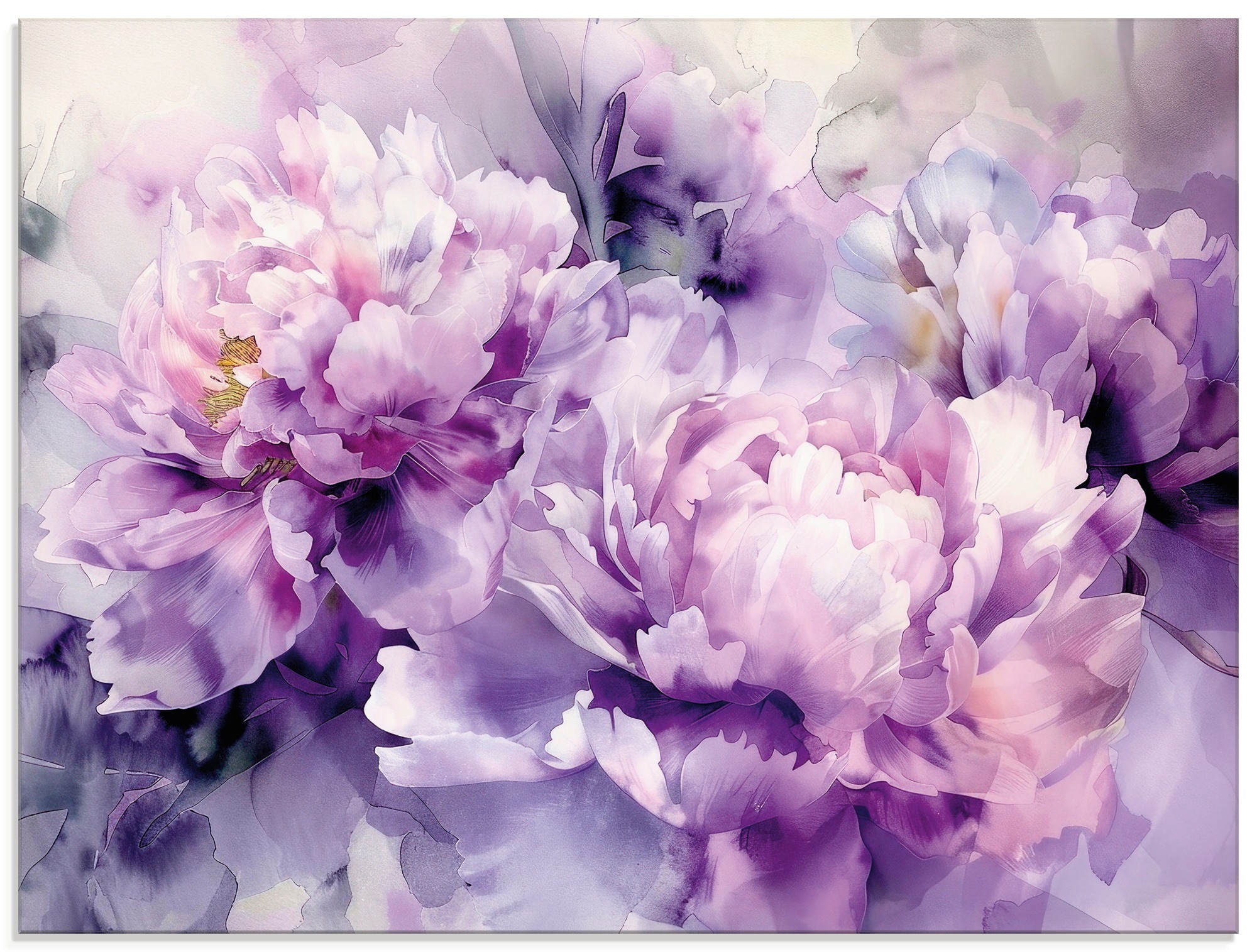 Image of Artland Glasbild "Lila Farbene Pfingstrosen Aquarell" Blumenbilder 1 Stk. tlg. in verschiedenen Grössen