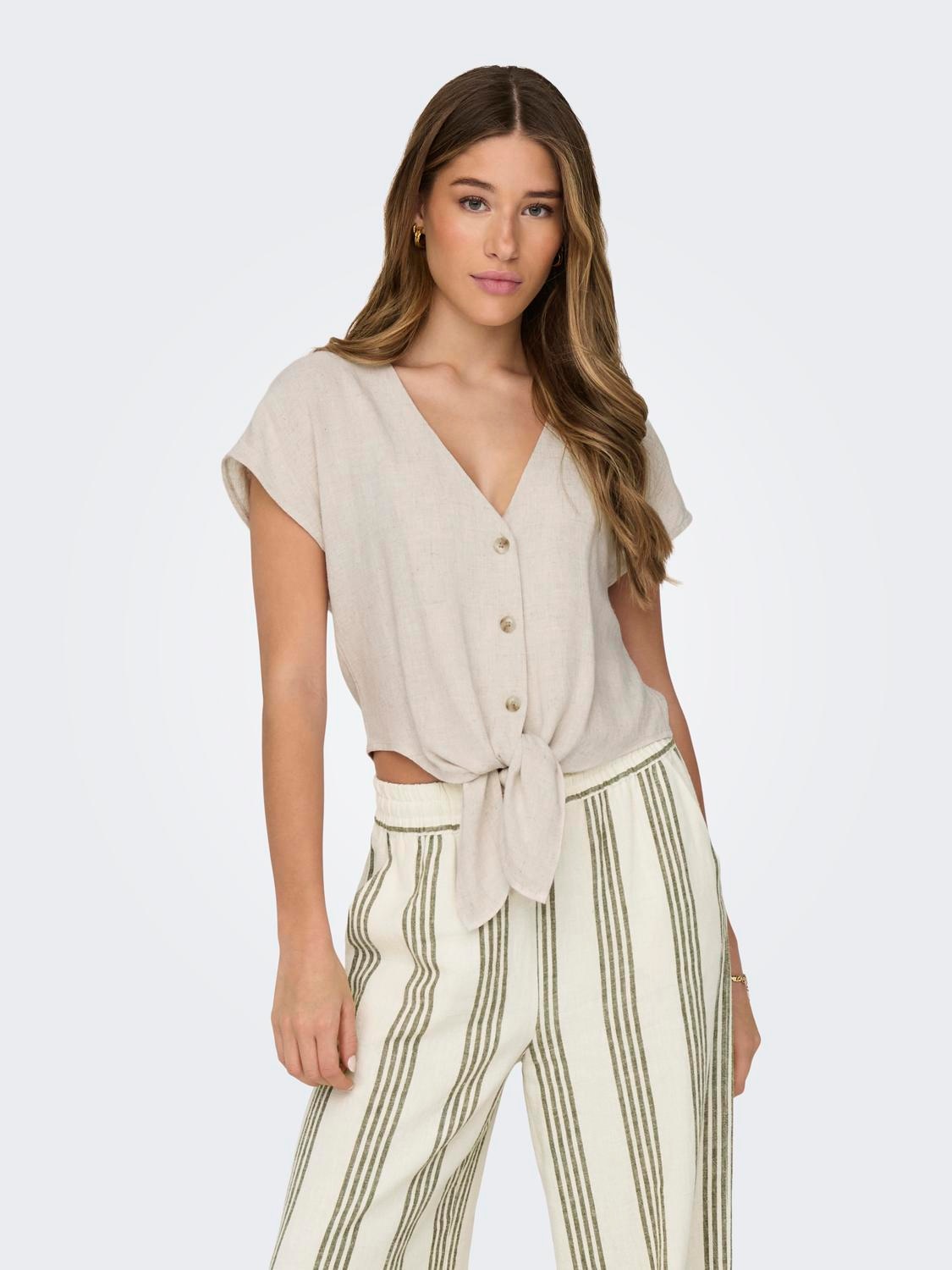 Image of ONLY Kurzarmbluse "ONLSIESTA SS KNOT LIN BL SHIRT PNT NOOS" Viskosemischung, regular fit