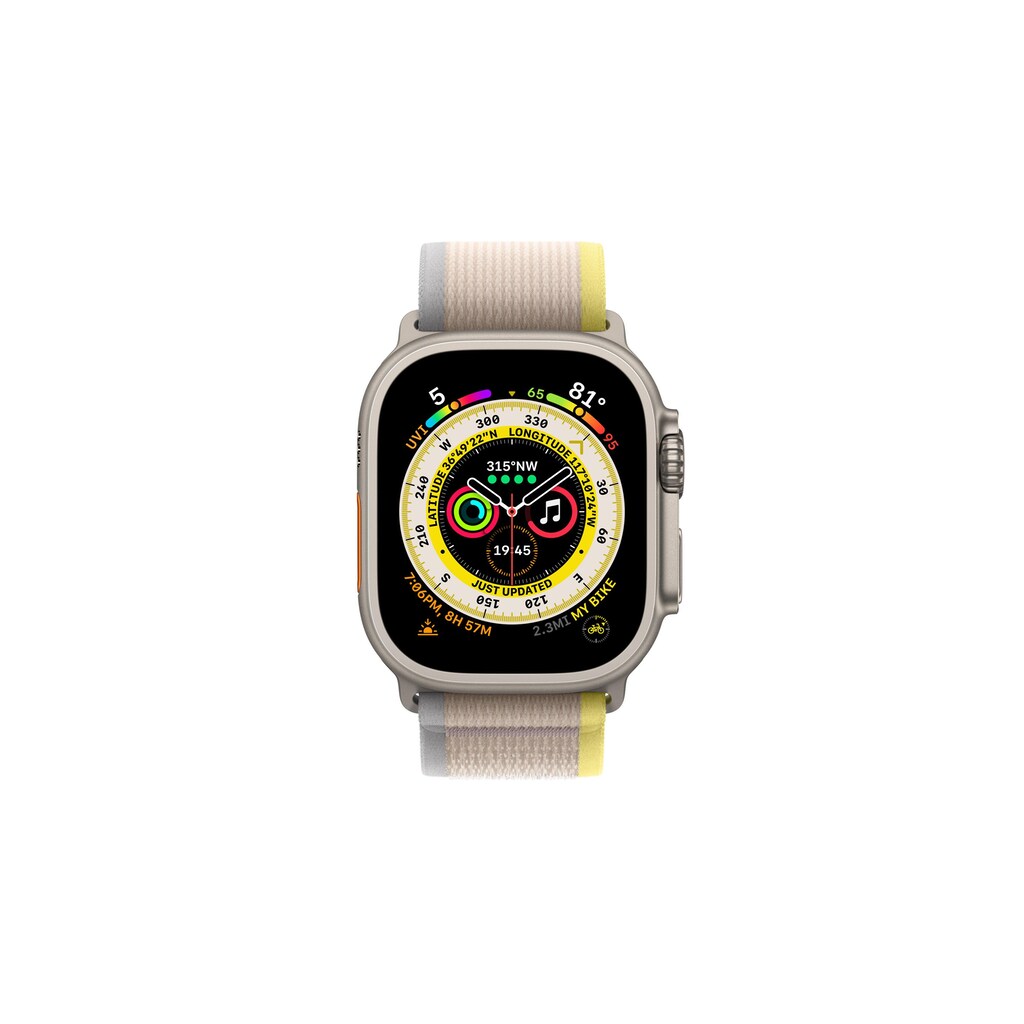 Apple Watch Ultra GPS + Cellular, 49 mm Titangehäuse, Trail Loop Gelb/Beige - M/L
