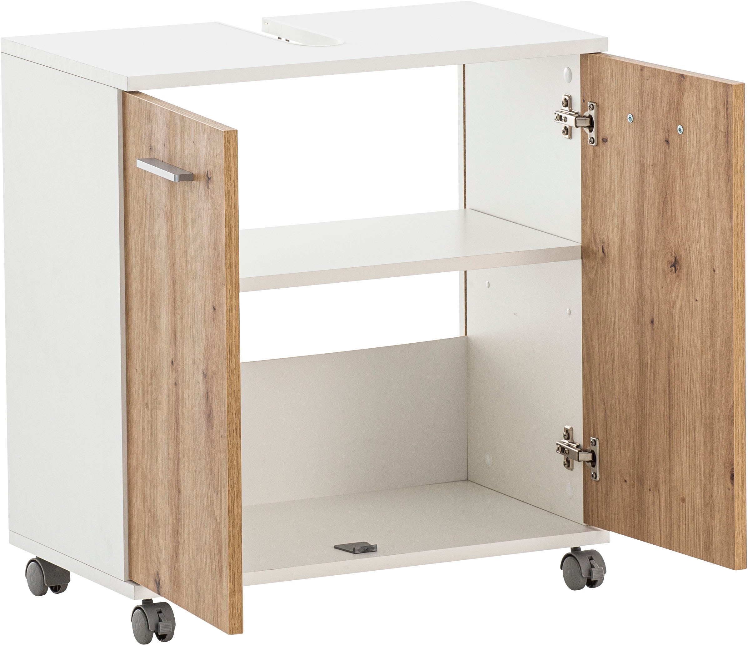 welltime Waschbeckenunterschrank »Palermo, Breite 59 cm«, Metallbeschläge, Siphonausschnitt