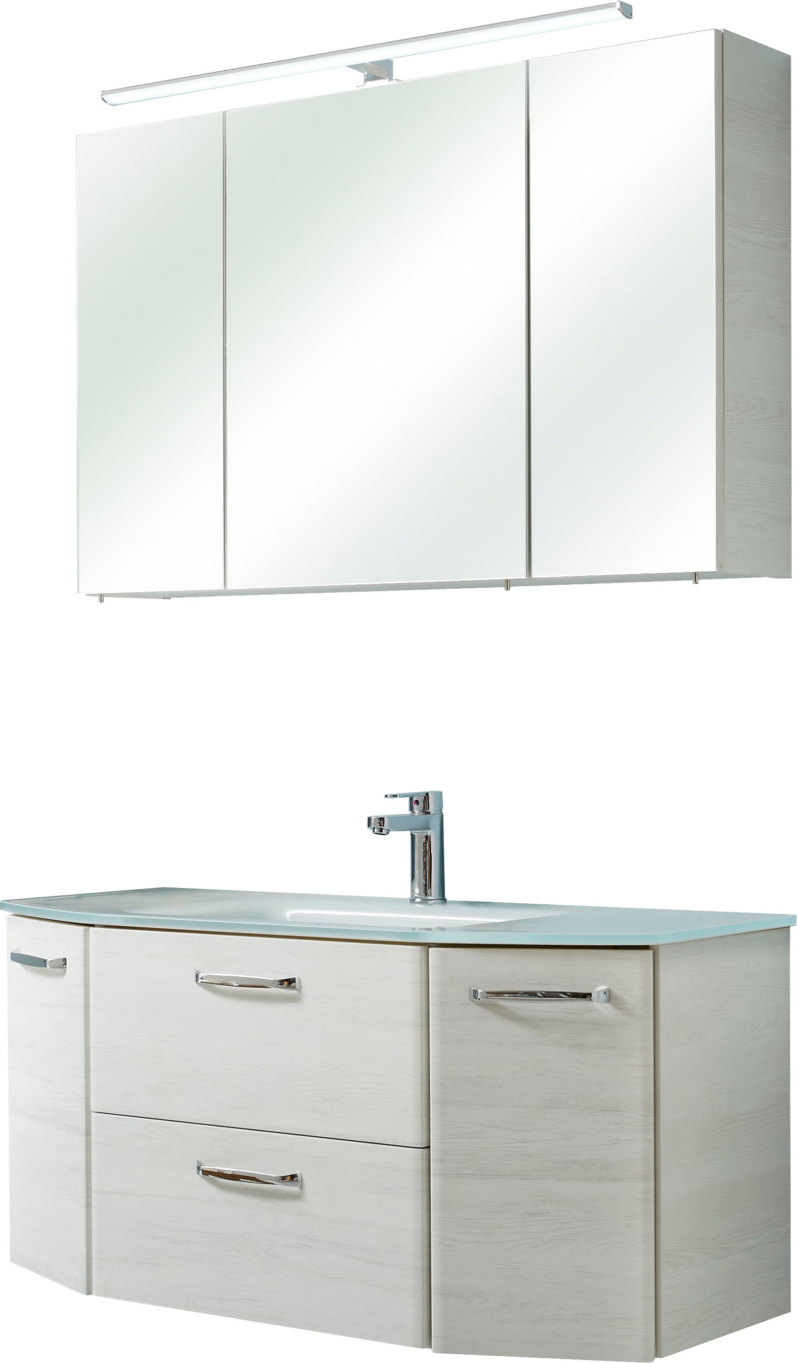 Image of Saphir Badmöbel-Set "Quickset 2-teilig, Glas-Waschtisch mit LED-Spiegelschrank, 5 Türen" Set, 2 Stk. tlg.