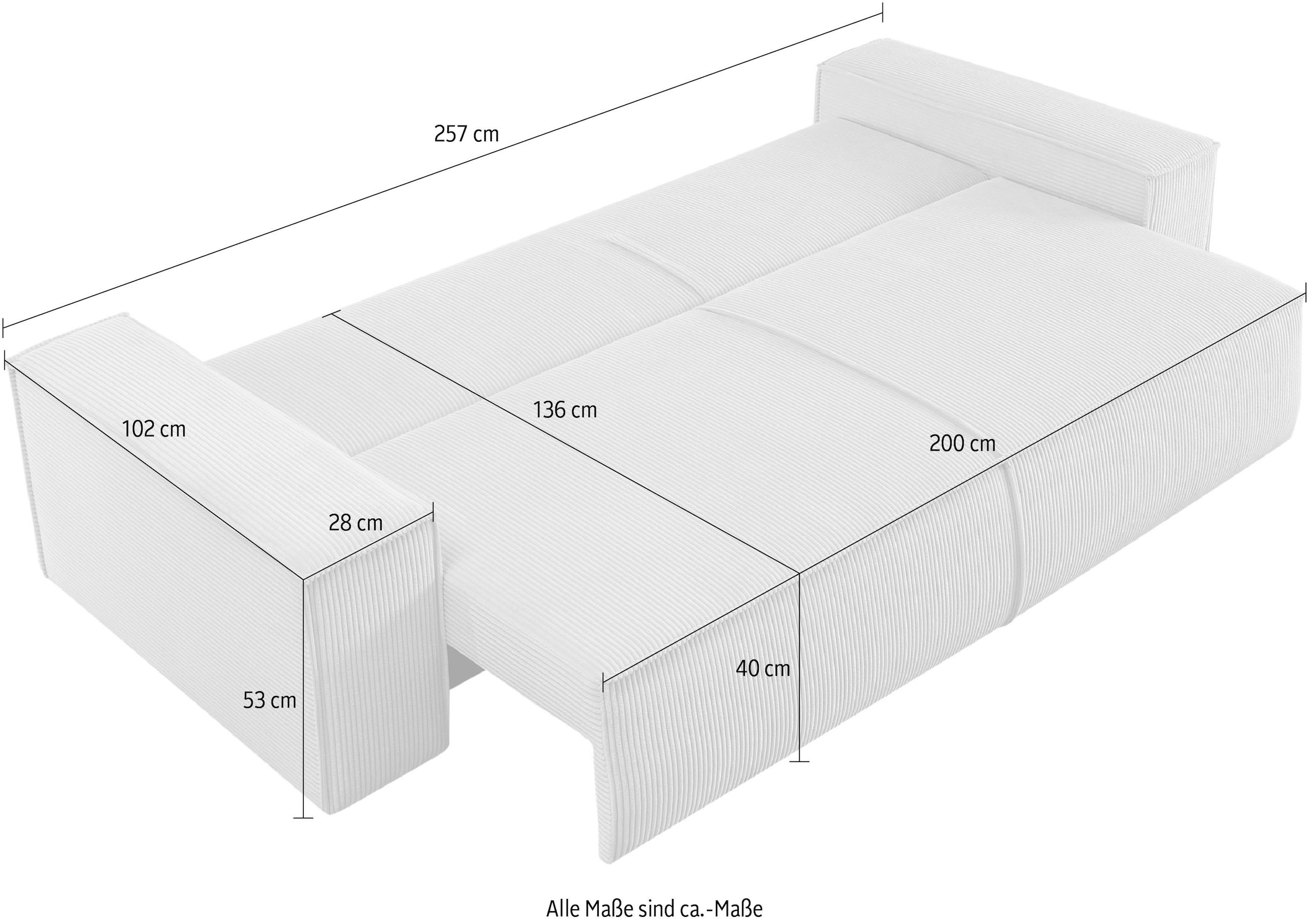 Home affaire 3-Sitzer »SHERWOOD Schlafsofa (257cm) Cord, Samtvelours, Vintage-Lederoptik«, Schlaffunktion mit Bettkasten (ca. 136/200cm)