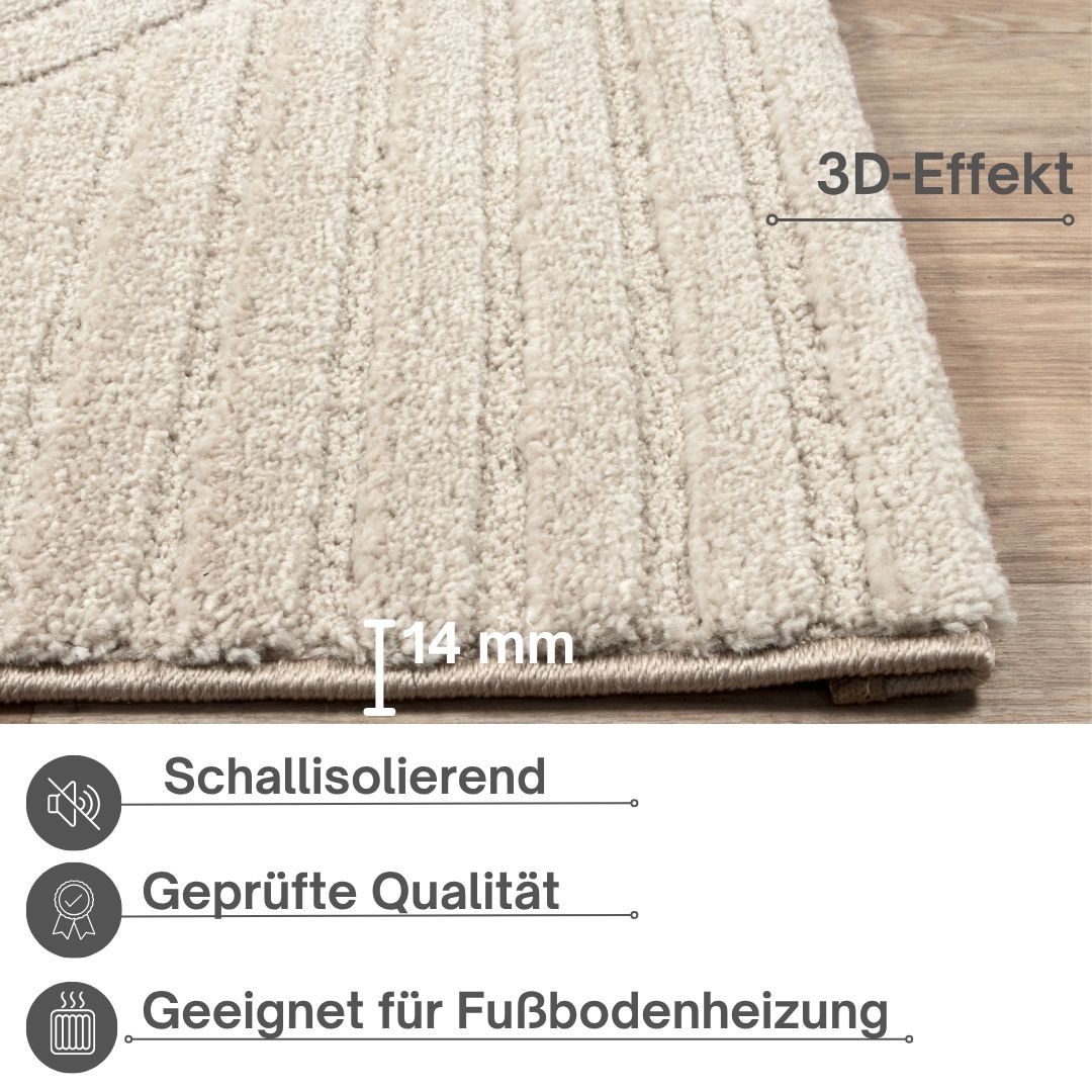 GOODproduct Designteppich »Eliaan 3D Optik/Hoch-Tief Effekt« rechteckig 14 mm Höhe hohe Flordichte und angenehm weich, Teppich Wohnzimmer Boho Design
