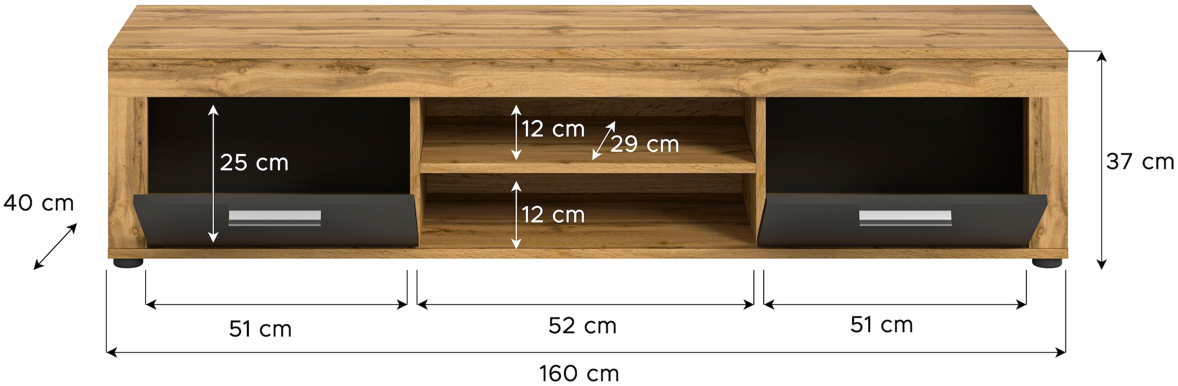 INOSIGN Lowboard »Aosta, Breite 160 cm, in verschiedenen Farbausführungen«, mit 2 Klappen und 2 offenen Fächern, TV-Board, Mediaboard, TV-Möbel