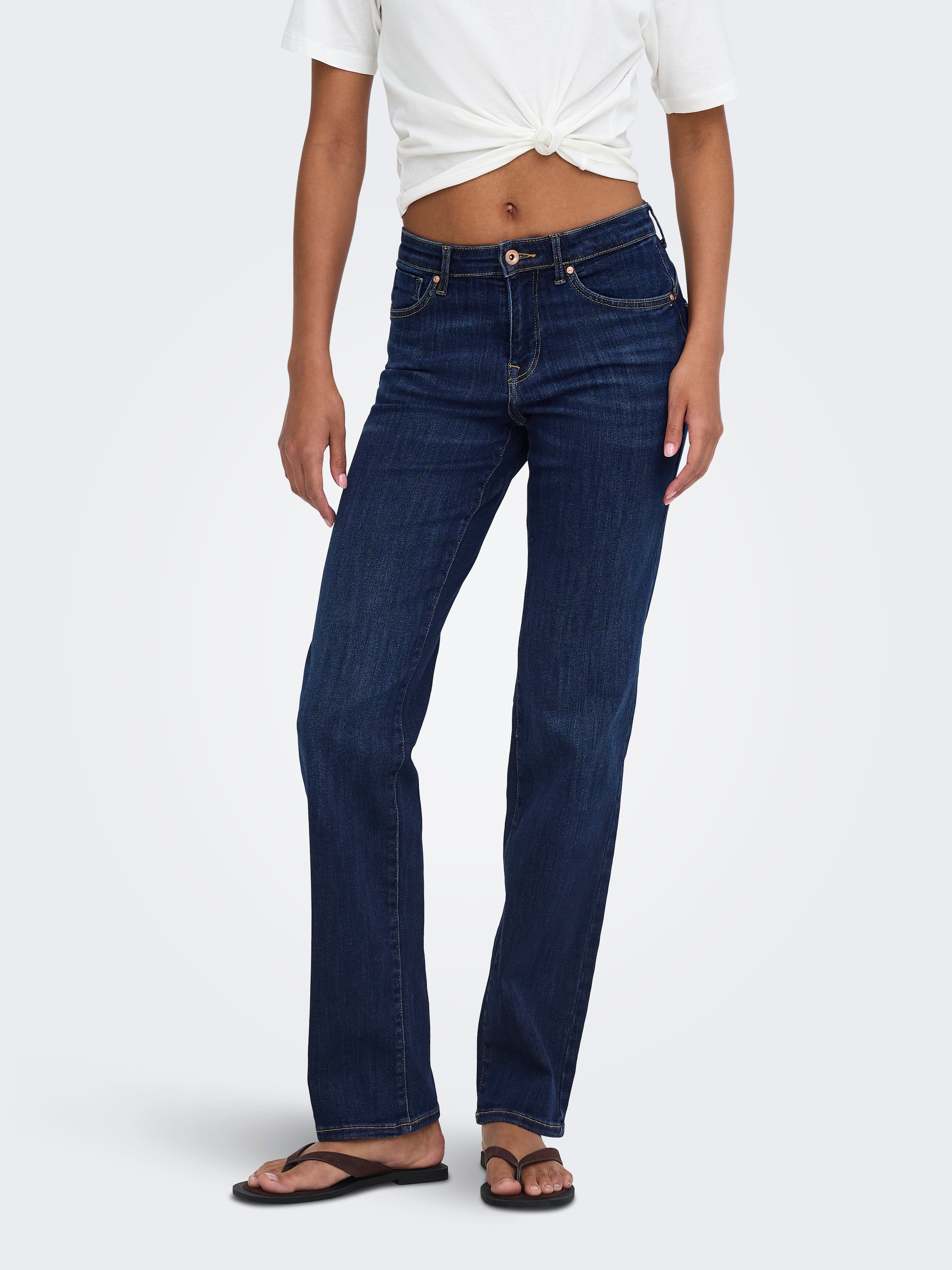 Image of ONLY Slim-fit-Jeans "ONLPOWER MW PUSH UP SLIM STRAIGHT DNM" Baumwollmischung, mid waist, slim fit