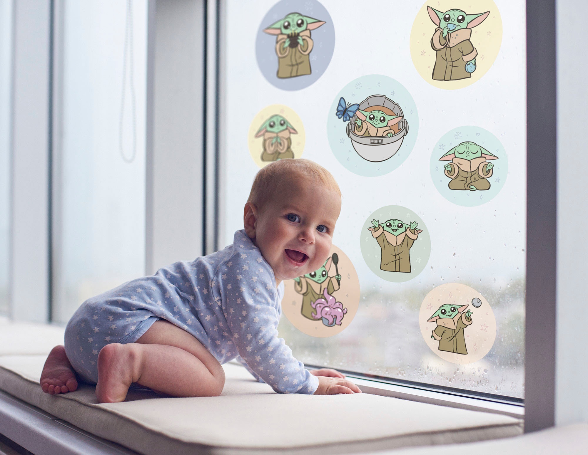 Komar Fensterbild »Grogu - Padawan Bubbles - Grösse 30 x 30 cm, 2 Bogen« Fenstersticker, selbsthaftend