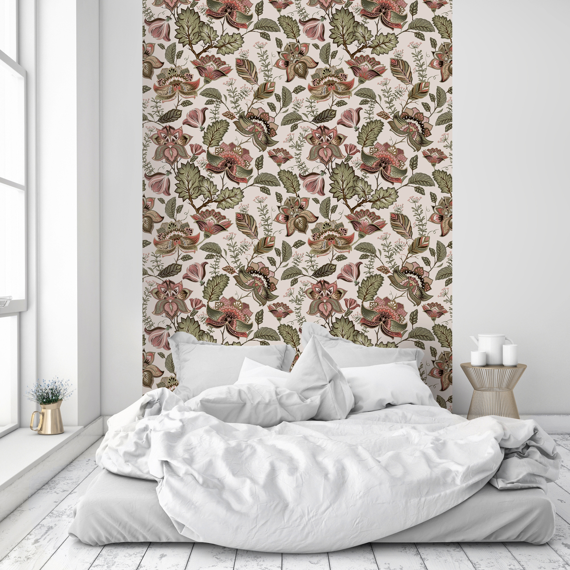 queence Papier peint vinyle »Kyla« Motif | botanique | floral | imprimé | naturellement | à motifs 90x250cm, selbstklebend, kinderleichte Anbringung, , Sticker