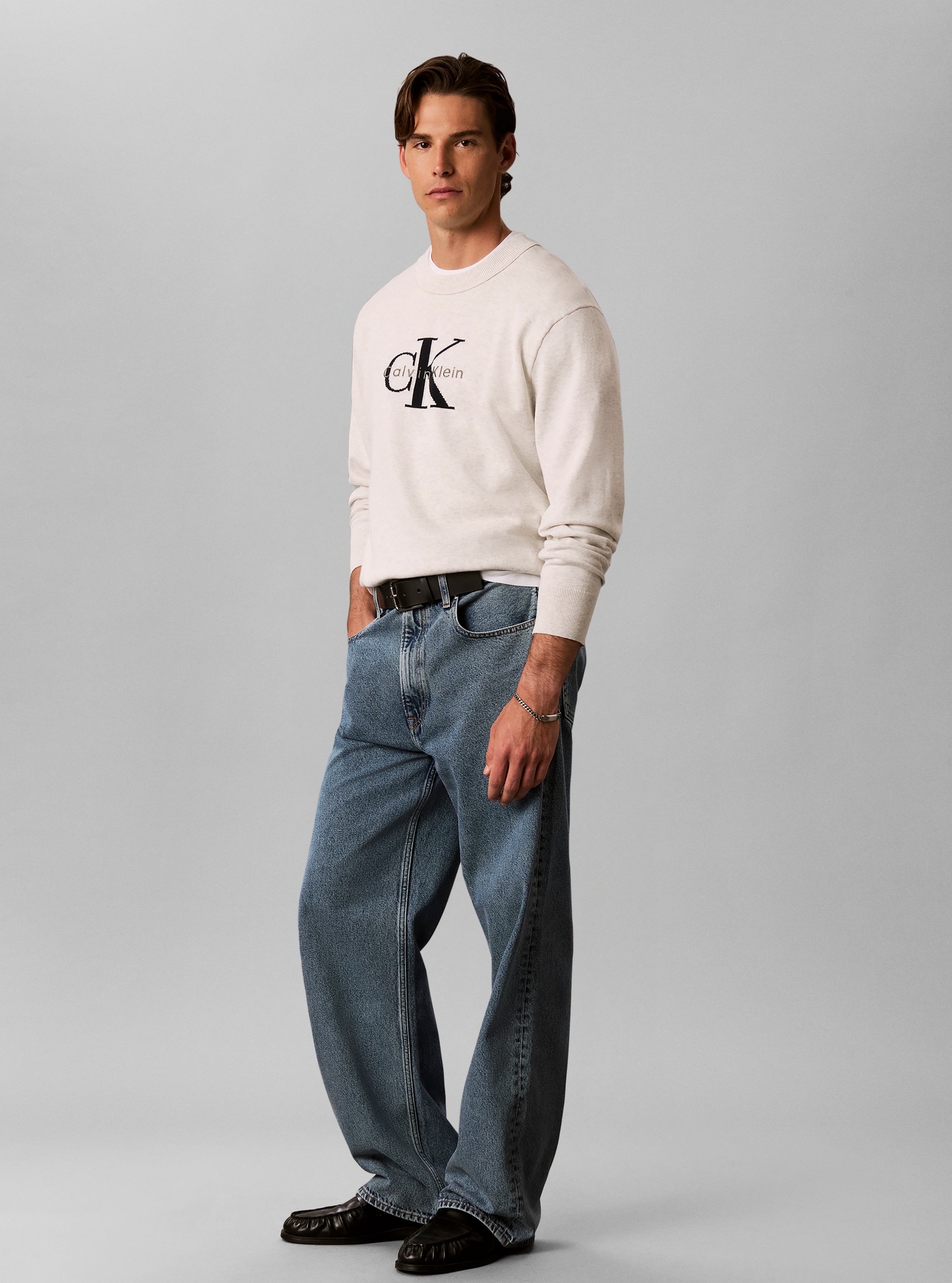 Calvin Klein Pull à col rond »COTTON MONOLOGO« Coupe régulière avec col rond