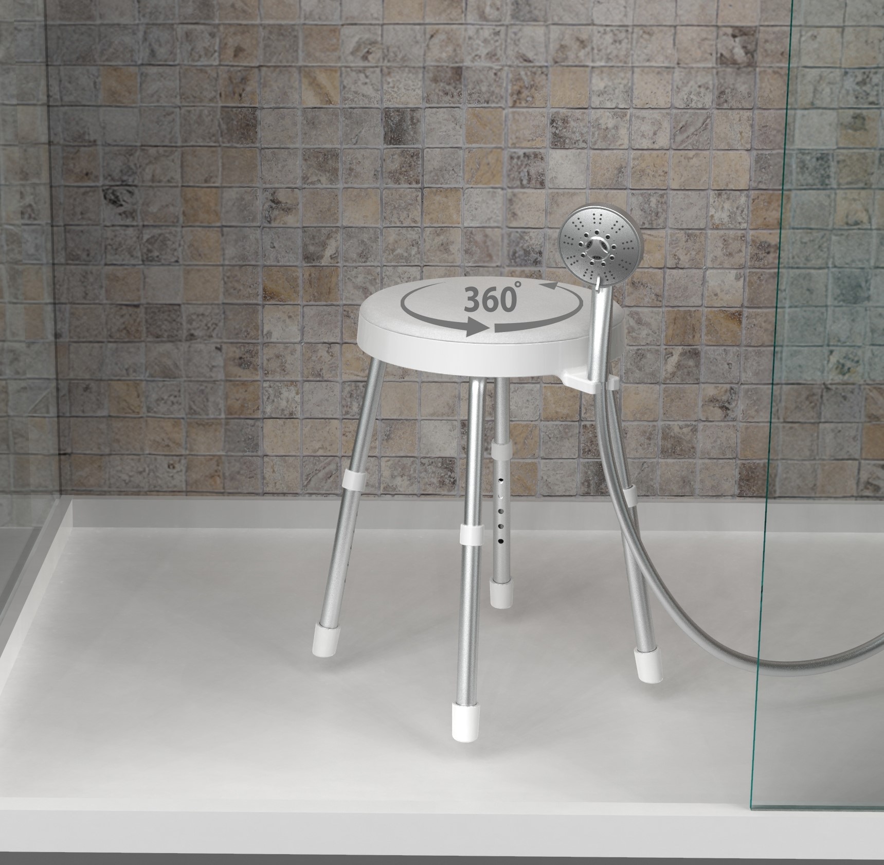 Bischof Tabouret de douche et de bain »Rotate 1.0« belastbar bis 150 kg TÜV/GS geprüft, drehbare Sitzfläche und Ablage, höhenverstellbar