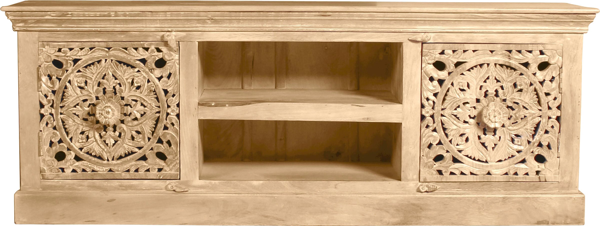 Image of SIT Lowboard "Dmanisi aus Mangoholz mit 2 Türen und 2 offenen Fächern" TV-Lowboard mit 2 Kabellöchern und aufwändigen Schnitzereien