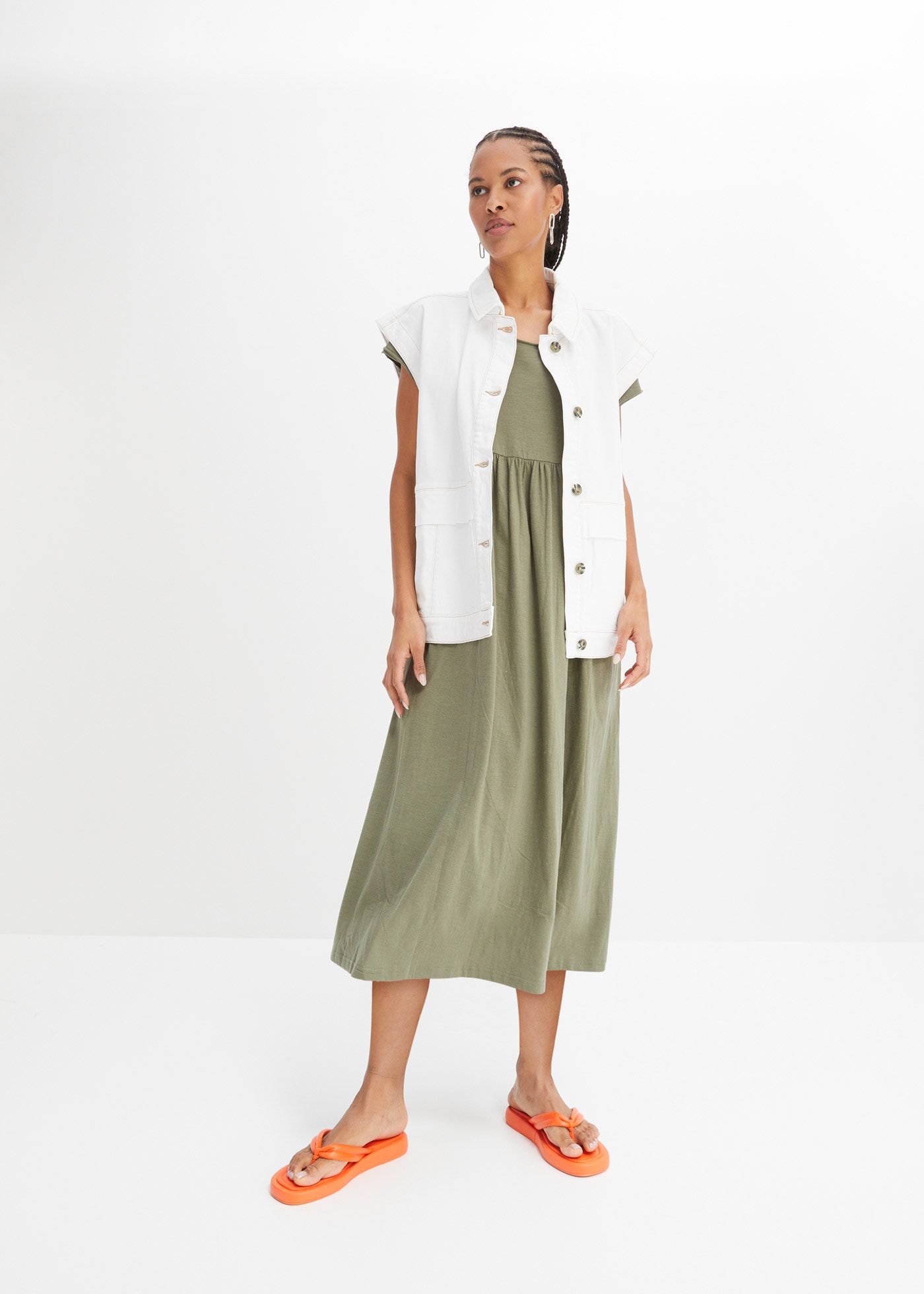 Image of bonprix Midikleid "Midikleid aus reiner Baumwolle" aus reiner Baumwolle, lockere Passform, mit Schlitzdetail