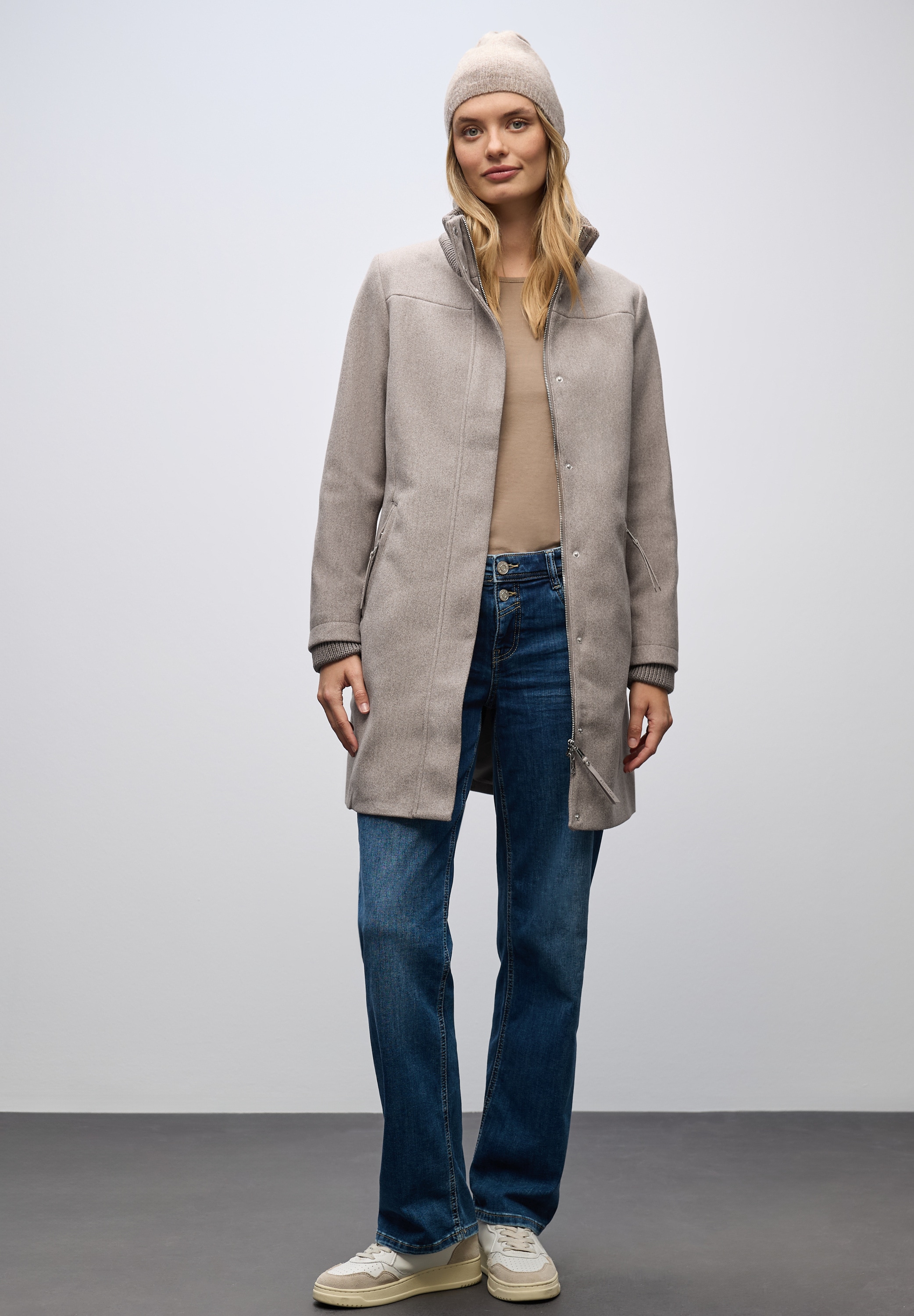 STREET ONE Wintermantel Stehkragen in Strickqualität, in Woll-Optik