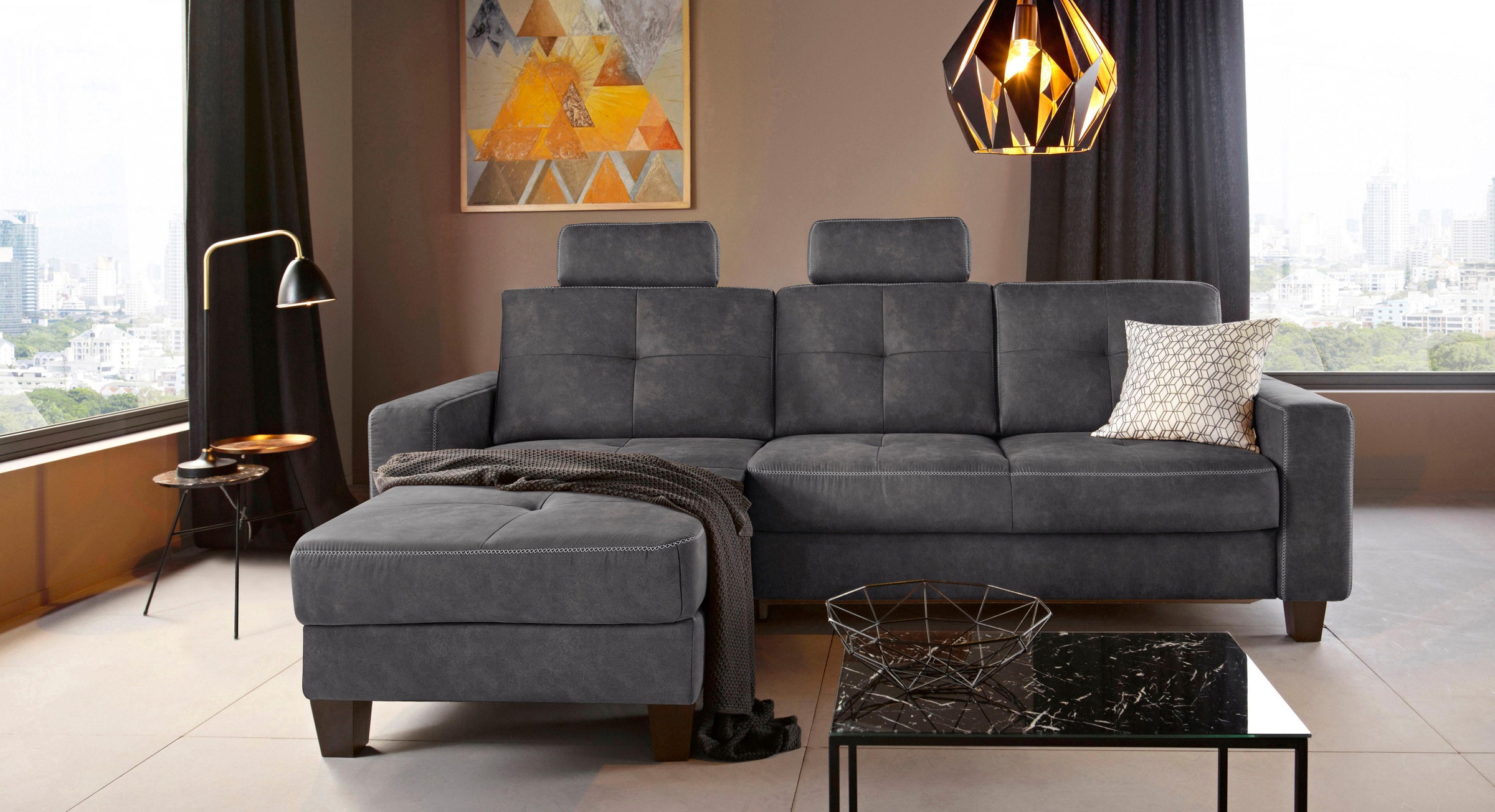 Places of Style Ecksofa »Varese L-Form«, wahlweise mit Bettfunktion und Vorziehfunktion