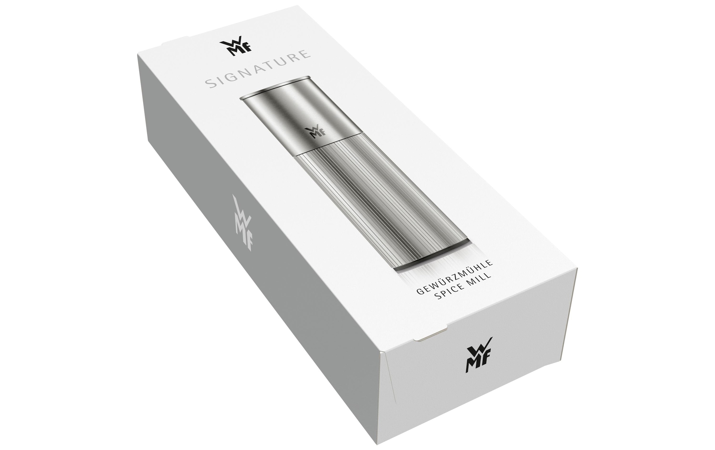 WMF Gewürzmühle »Signature Pro, aus Edelstahl« Keramikmahlwerk, einstellbarer Mahlgrad, magnetischer Deckel