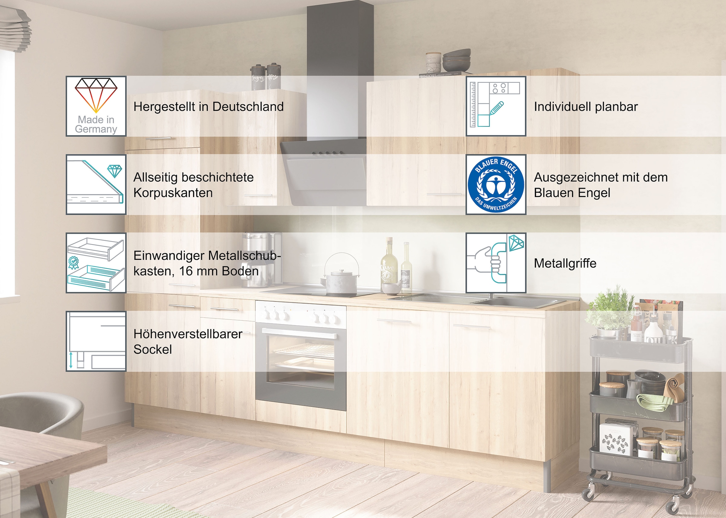 OPTIFIT Armoire d'encastrement pour table de cuisson »Fiona« Breite 60 cm, mit 2 Auszügen und höhenverstellbaren Stellfüssen