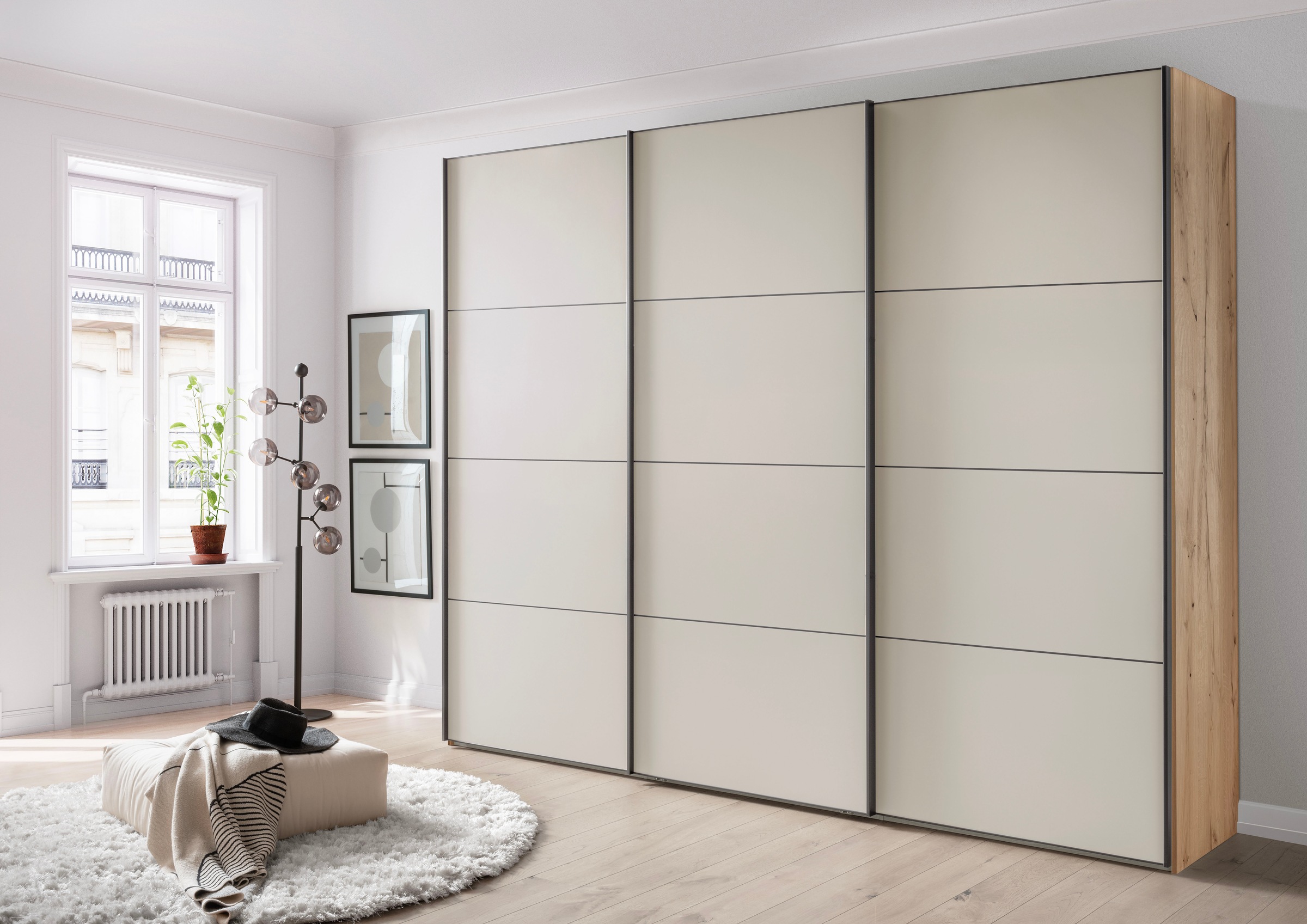 WIEMANN Armoire à portes coulissantes »Phoenix, Made in Germany, modernes Design, Highlight, Blickfang« ,  espace de rangement maximal, y compris étagères, étagères à linge et amortisseurs