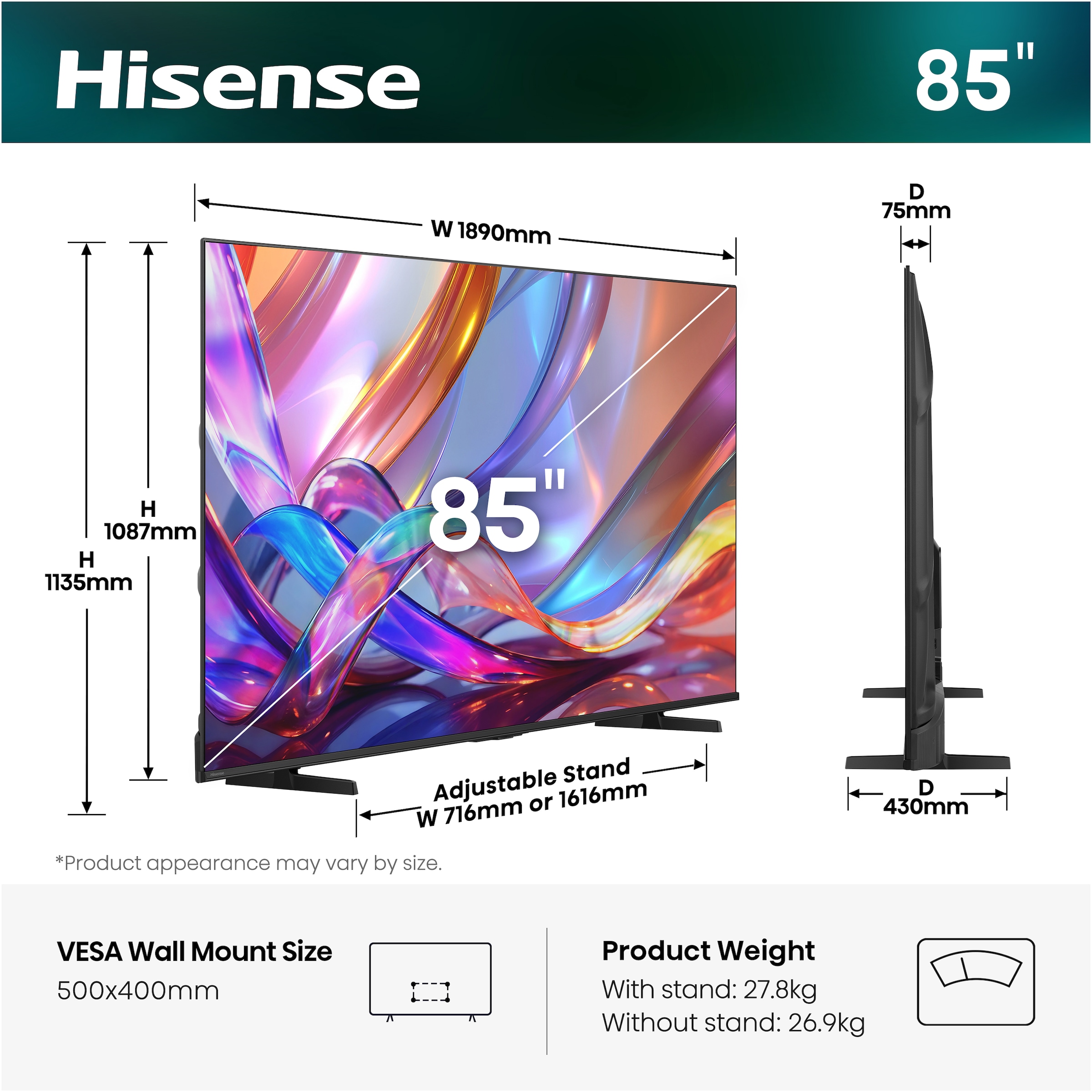 Hisense Téléviseur QLED »85E7S« 215 cm/85 ″