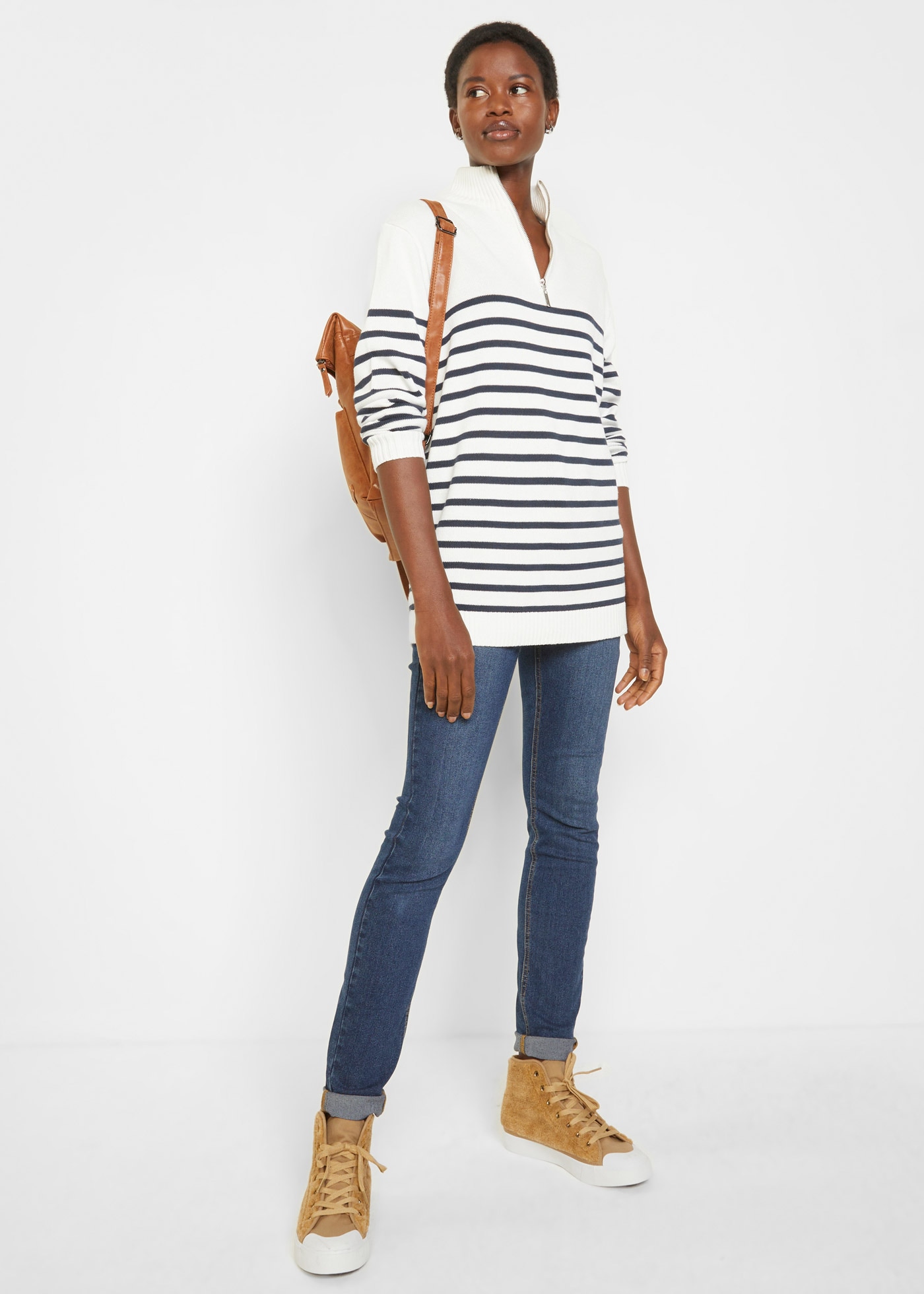 bonprix Troyer aus Baumwollmischung, mit Reissverschluss, lässig geschnitten