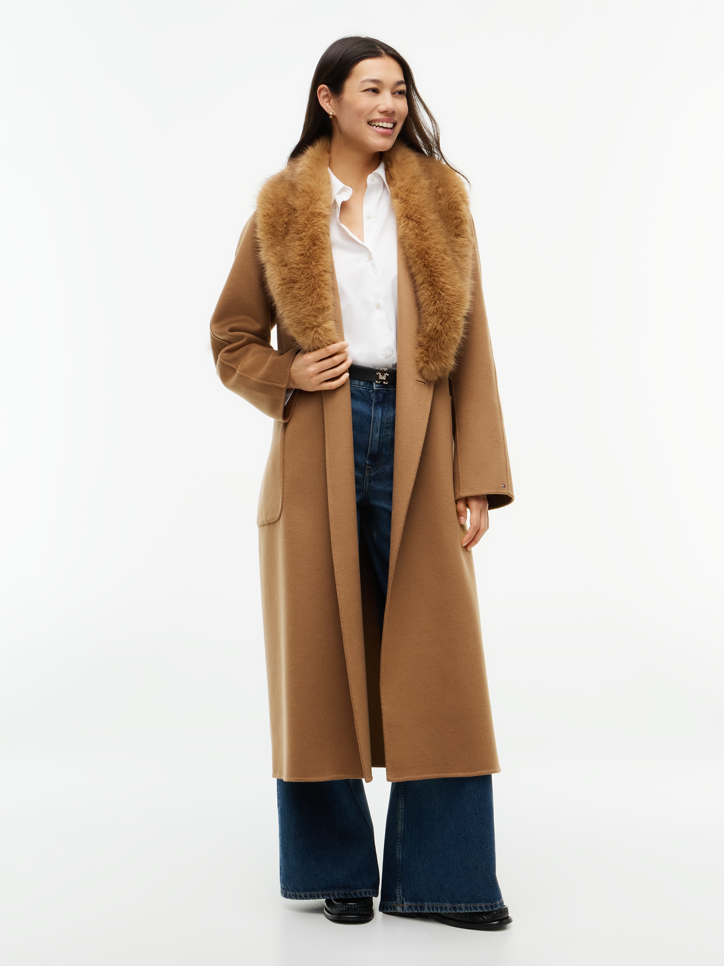 Tommy Hilfiger Manteau long »DF WOOL REG BELTED COAT« mélange de matériaux, avec laine