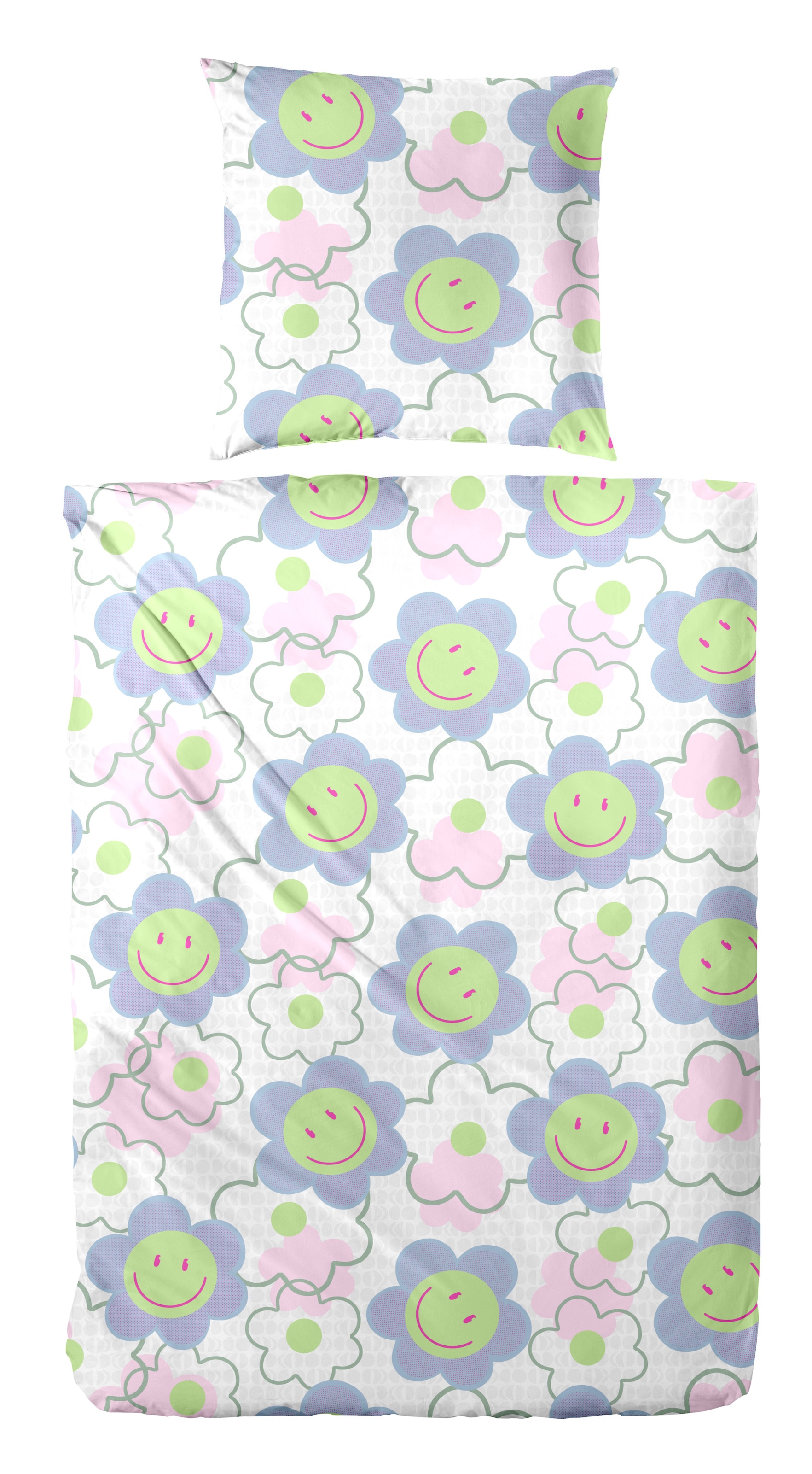 Image of Primera Bettwäsche "Renforce-Bettwäsche Smile for me" 2 Stk. mit Smiley Blüten in bunten Farben