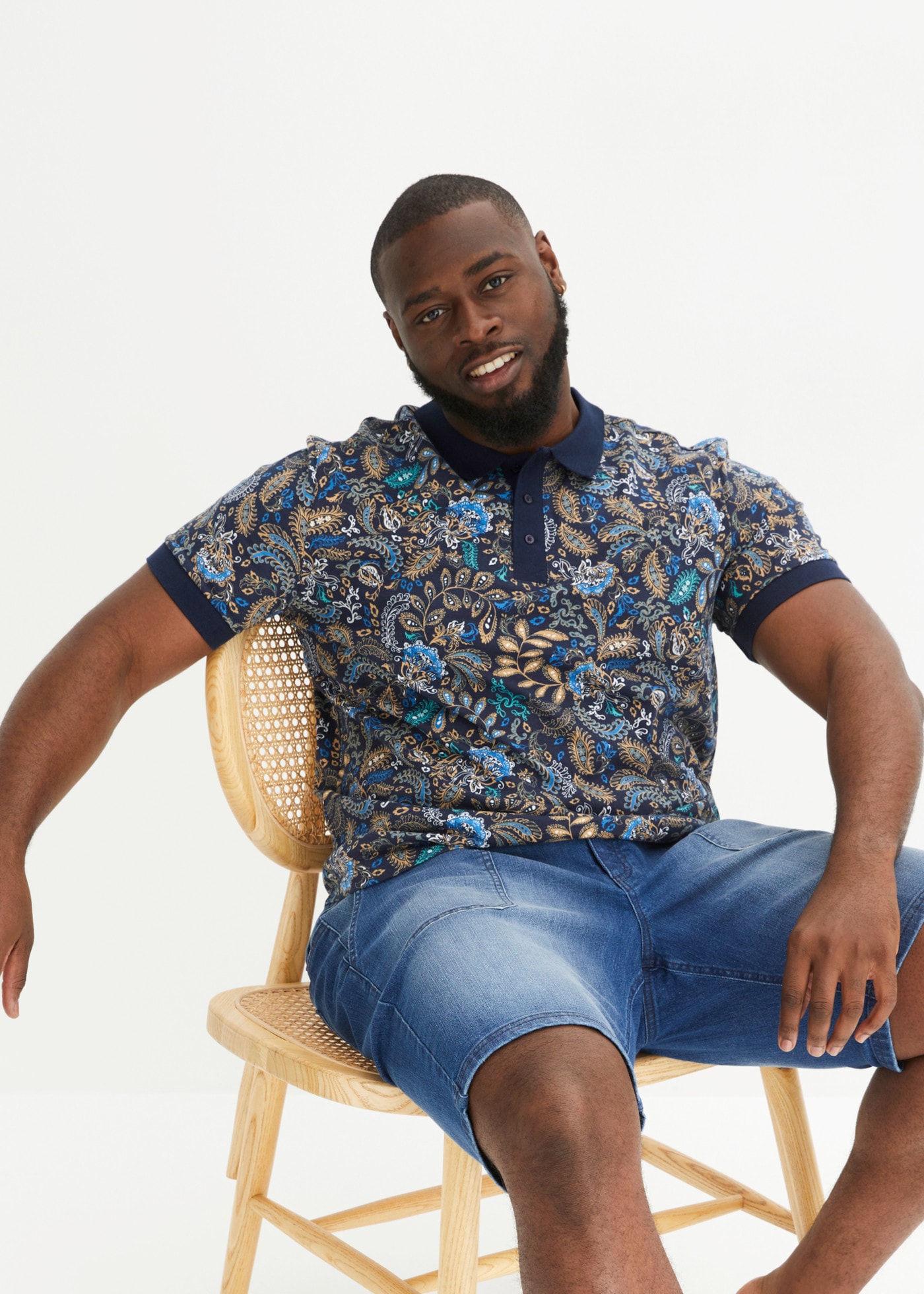 Image of bonprix Poloshirt mit Paisley-Druck, Kurzarm-Design, Regular Fit