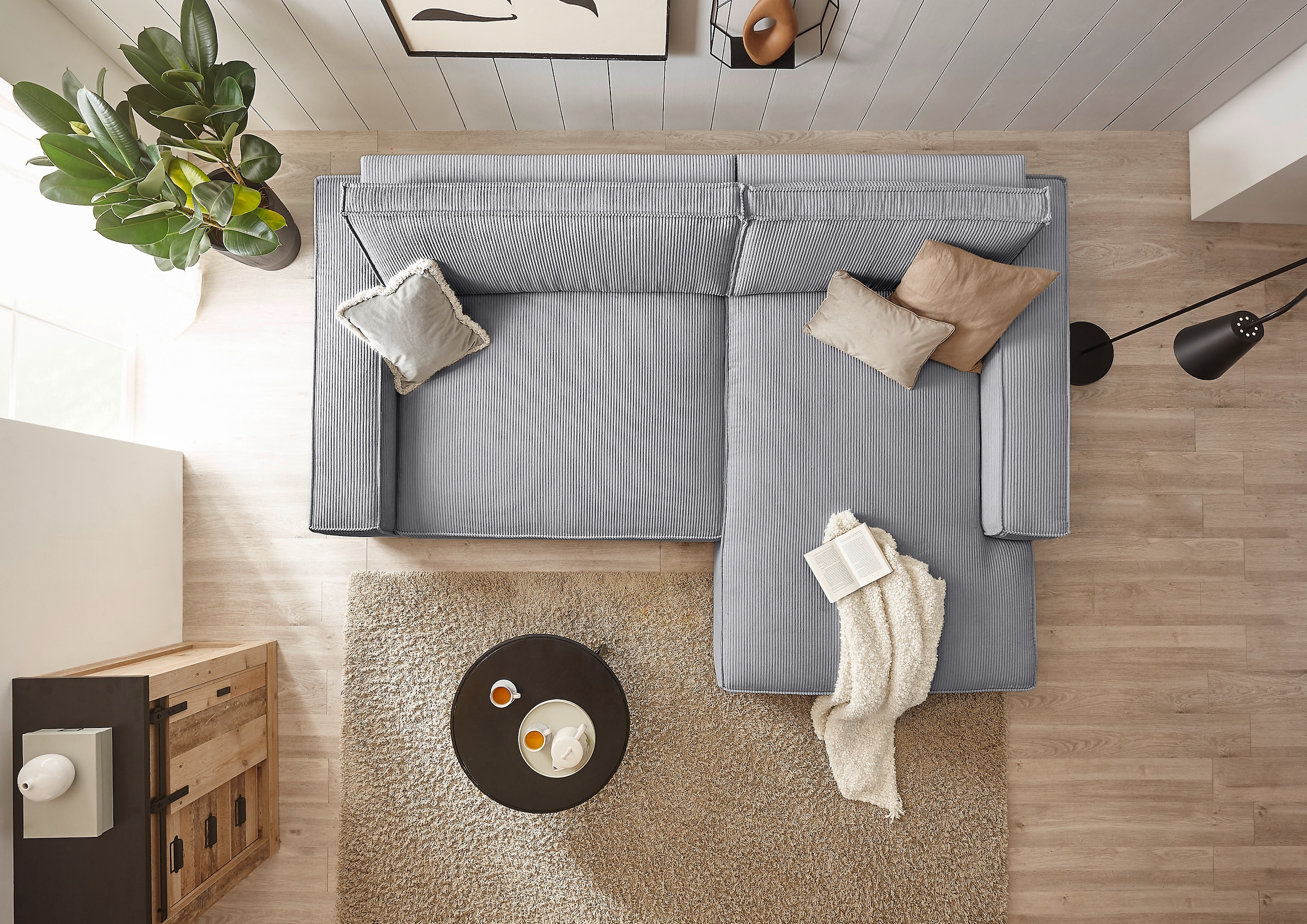 Home affaire Ecksofa »NEU: SHERWOOD XXL 284, Big-Sofa L-Form, tiefe Sitzfläche 95 cm, Cord« Recamiere rechts/links, als Schlafsofa stellbar, Cord u. Leinenoptik