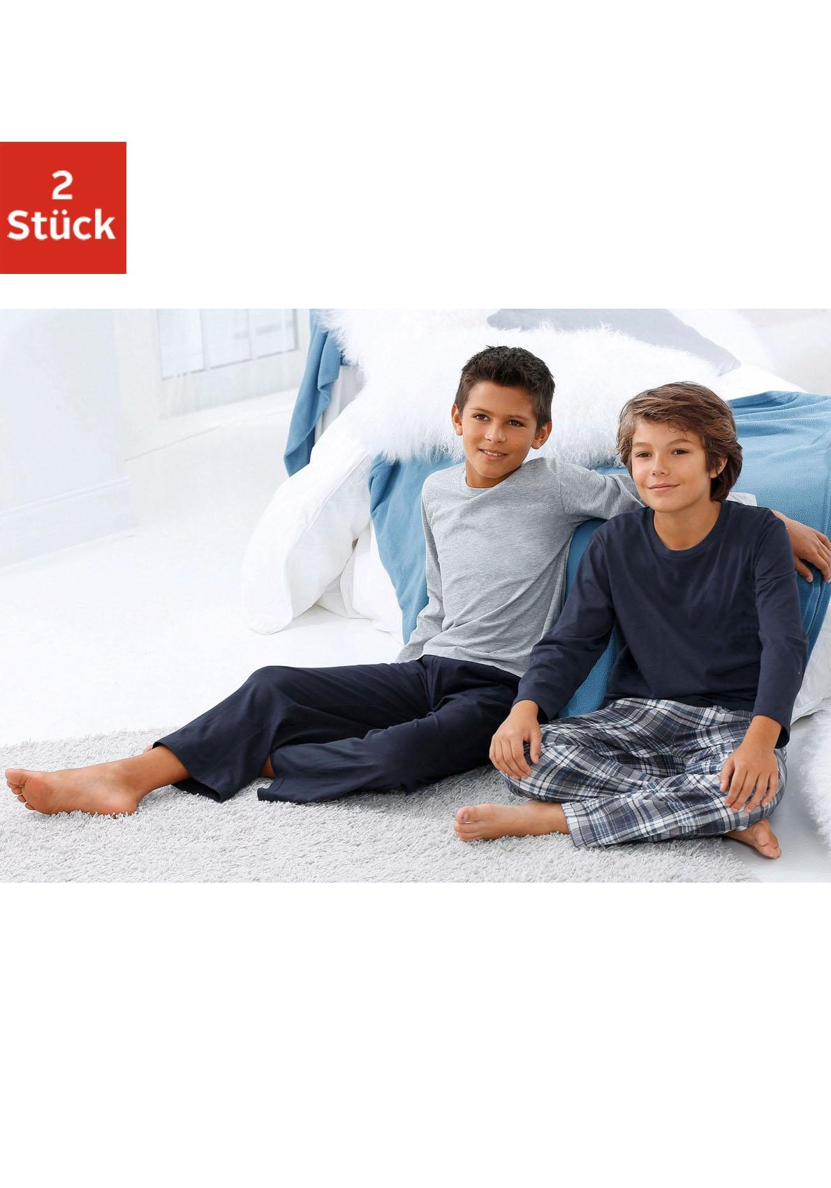 Image of le jogger Pyjama Packung, 2 Stück, 4 tlg. Schlafanzug in langer Form, Hose 1x uni und 1x kariert