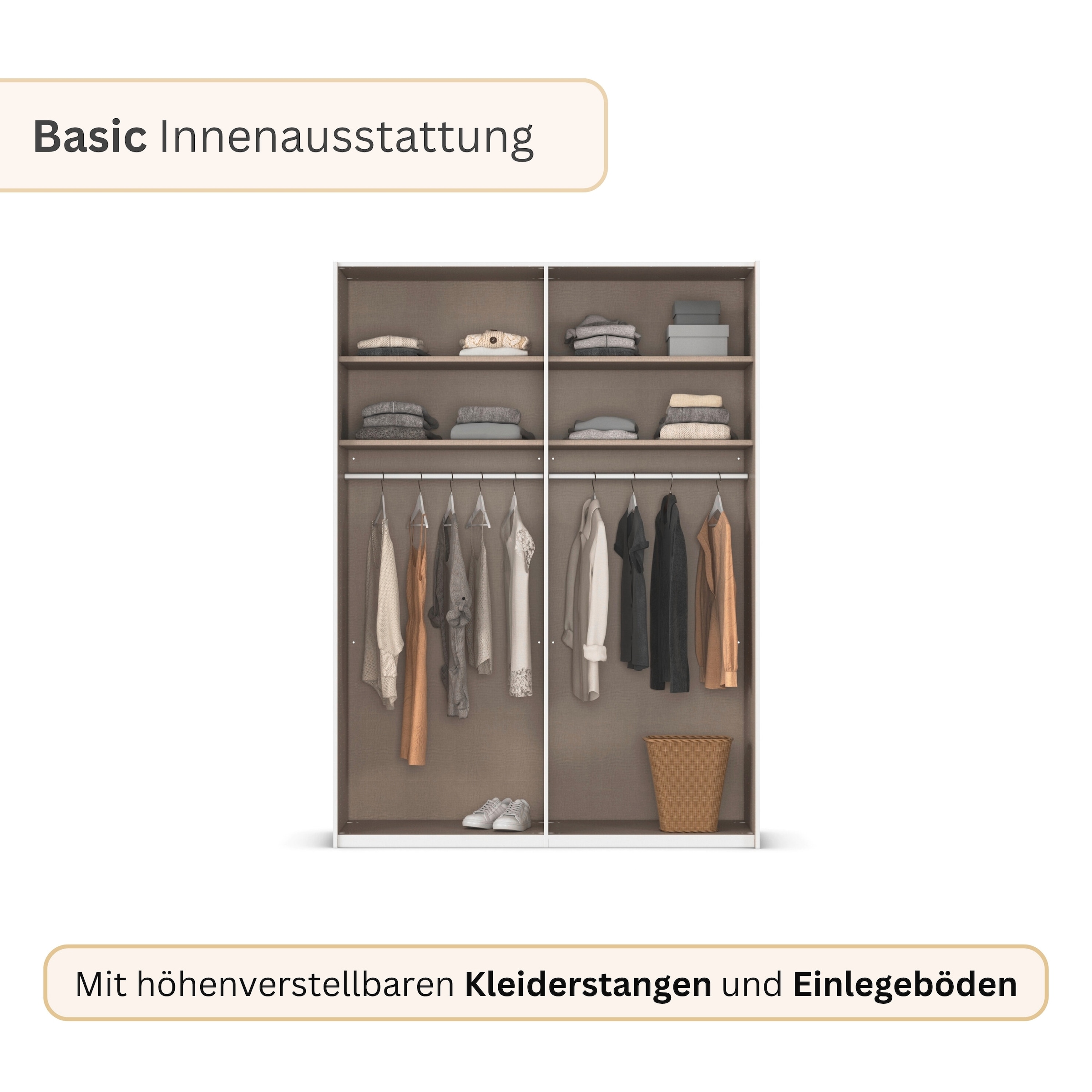 rauch Kleiderschrank »Schwebetürenschrank Schrank Garderobe Ankleide Schlafzimmer TARO« in 3 verschiedenen Ausstattungen BASIC/CLASSIC/PREMIUM (SOFT-CLOSE),  4 Breiten, optional Passepartout mit/ohne Beleuchtung MADE IN GERMANY