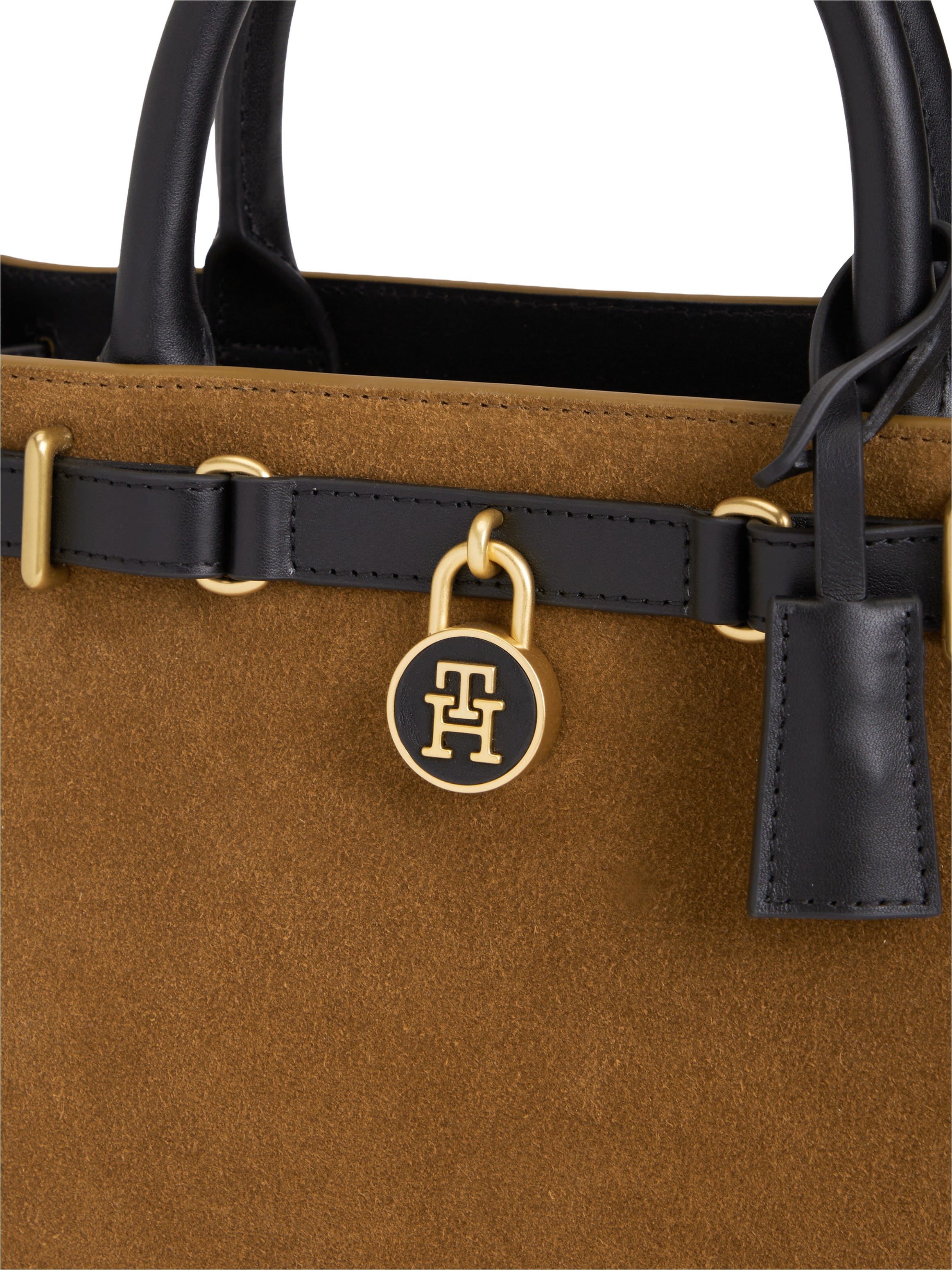 Tommy Hilfiger Sac à main »AMERICAN ICON MINI TOTE SUEDE LE« Sac à épaule pour femme, sac bandoulière avec pendentif TH à serrure