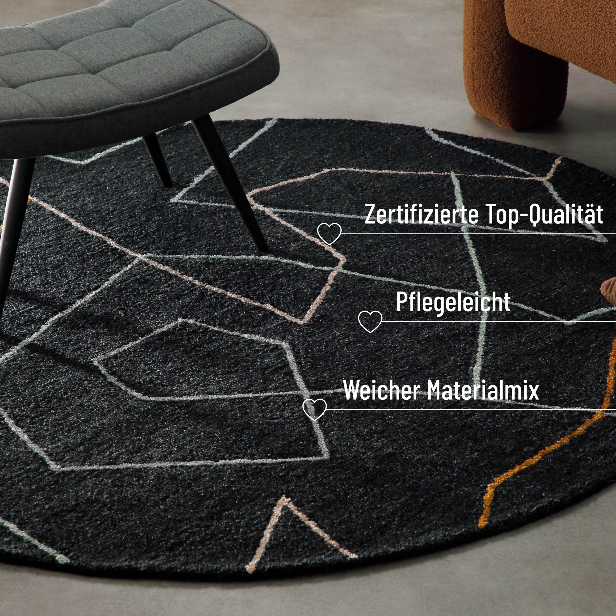 Wecon home Teppich »Nox« rund 6 mm Höhe Wollteppich, abstrakt, hochwertig, handgetuftet, robust, modern
