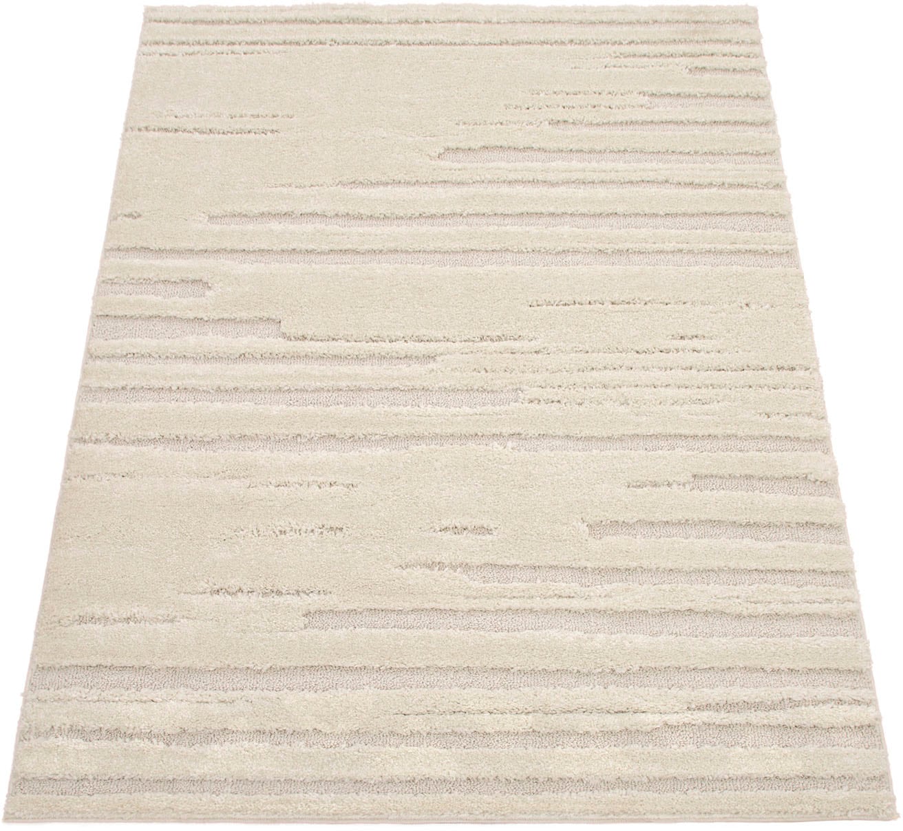 Image of Paco Home Hochflor-Teppich "Genua 742" rechteckig 34 mm Höhe Uni-Farben, Hoch-Tief Effekt, gestreift, modernes Design, Flor