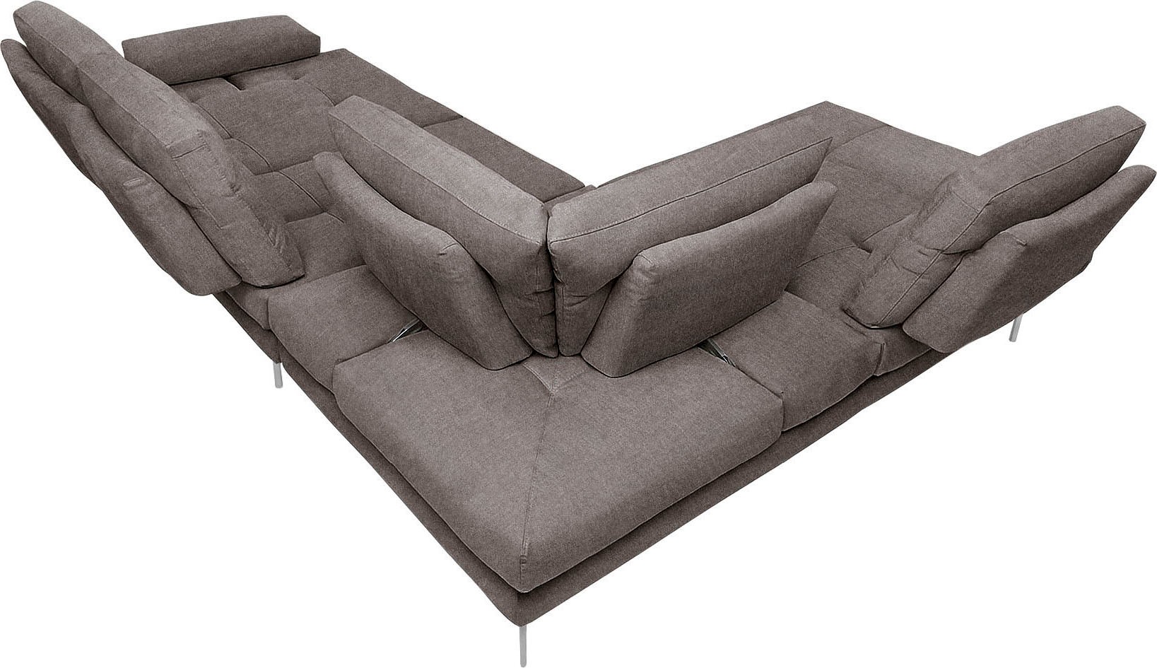 CALIA ITALIA Ecksofa »Toby Wing, L-Form, Multifunktionssofa, bequem und edel«, Sitztiefenverstellung und Armteilfunktion, Füsse chrom glänzend
