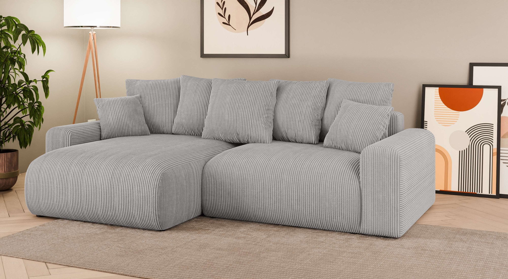 Home affaire Canapé d'angle »LAKESIDE klein mit Bettfunktion und Bettkasten, B/T/H 235/142/84 cm« L-Form, Recamiere beidseitig montierbar, mit Wellenunterfederung