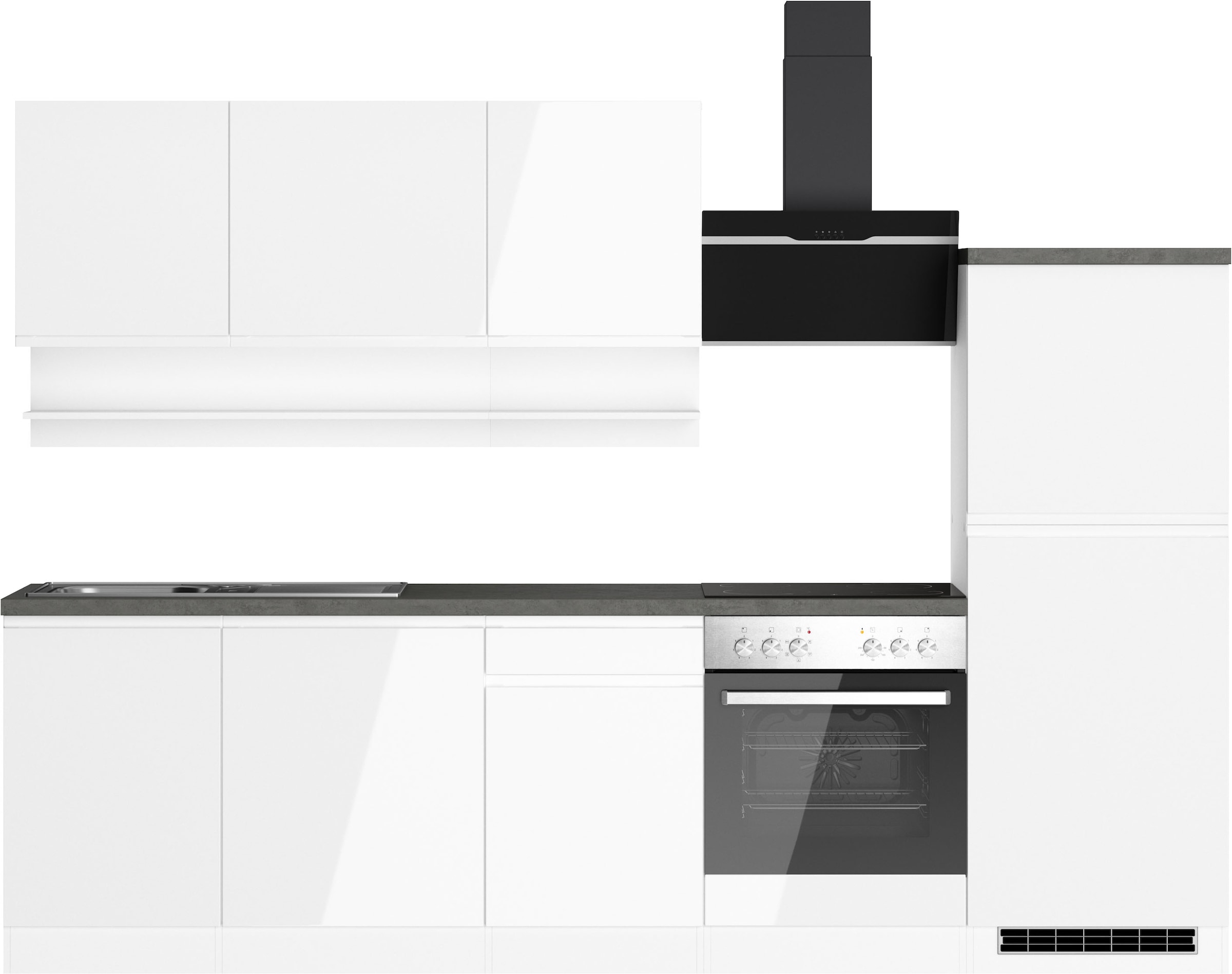 KOCHSTATION Kitchenette »KS-Virginia,neu in verbesserter Ausführung« plan de travail épaisseur 38 mm, rangement, fermeture douce,  Largeur 280 cm, fermeture douce, avec ou sans appareils électriques