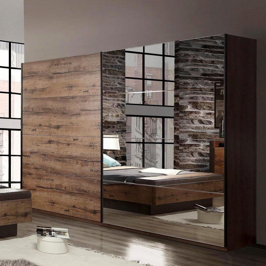 Image of FORTE Schwebetürenschrank "Jacky, mit Spiegelpaneele, Metallgriffe" B/H/T ca: 270/210x61