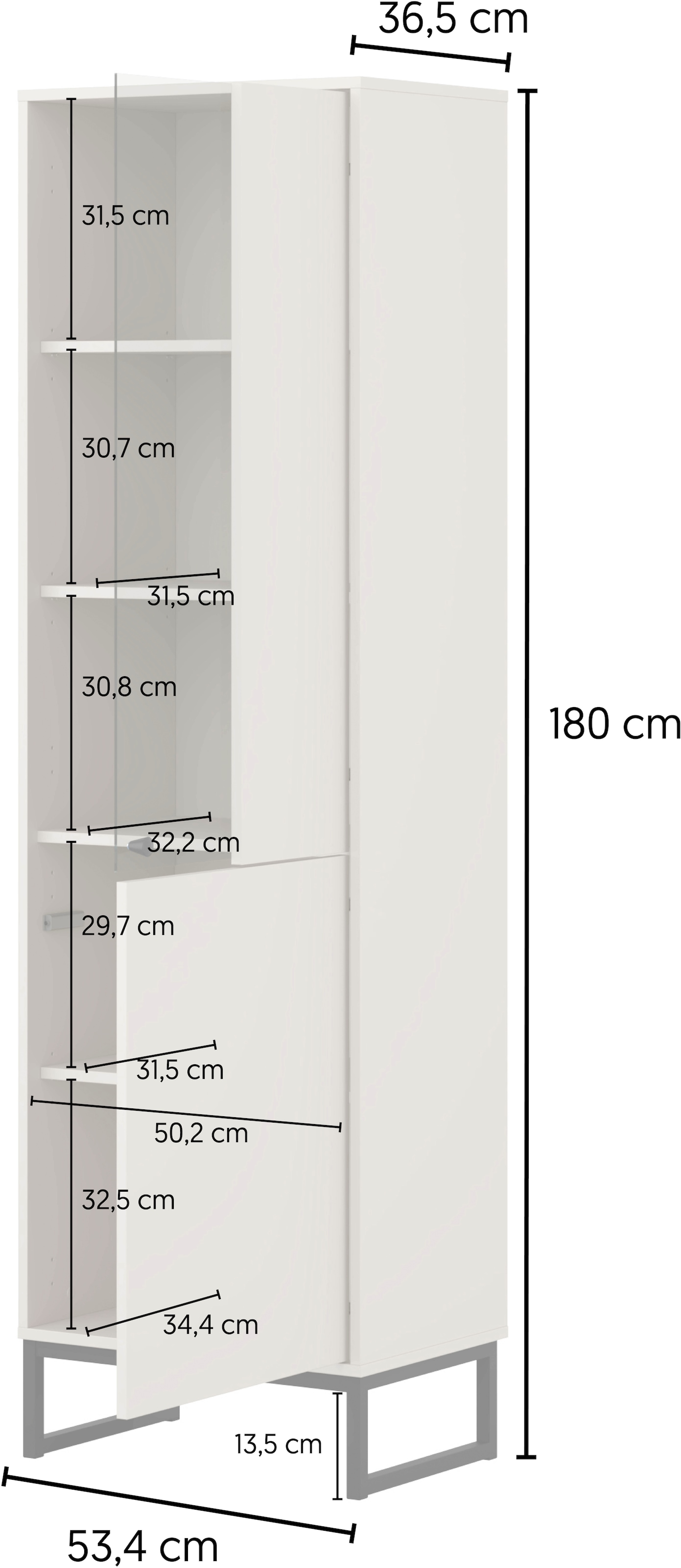 GOODproduct Vitrine »Loft, Höhe 180 cm, moderne Standvitrine mit 2 Türen, Metallkufen« Hochschrank mit viel Stauraum, Glastür und verstellbaren Einlegeböden