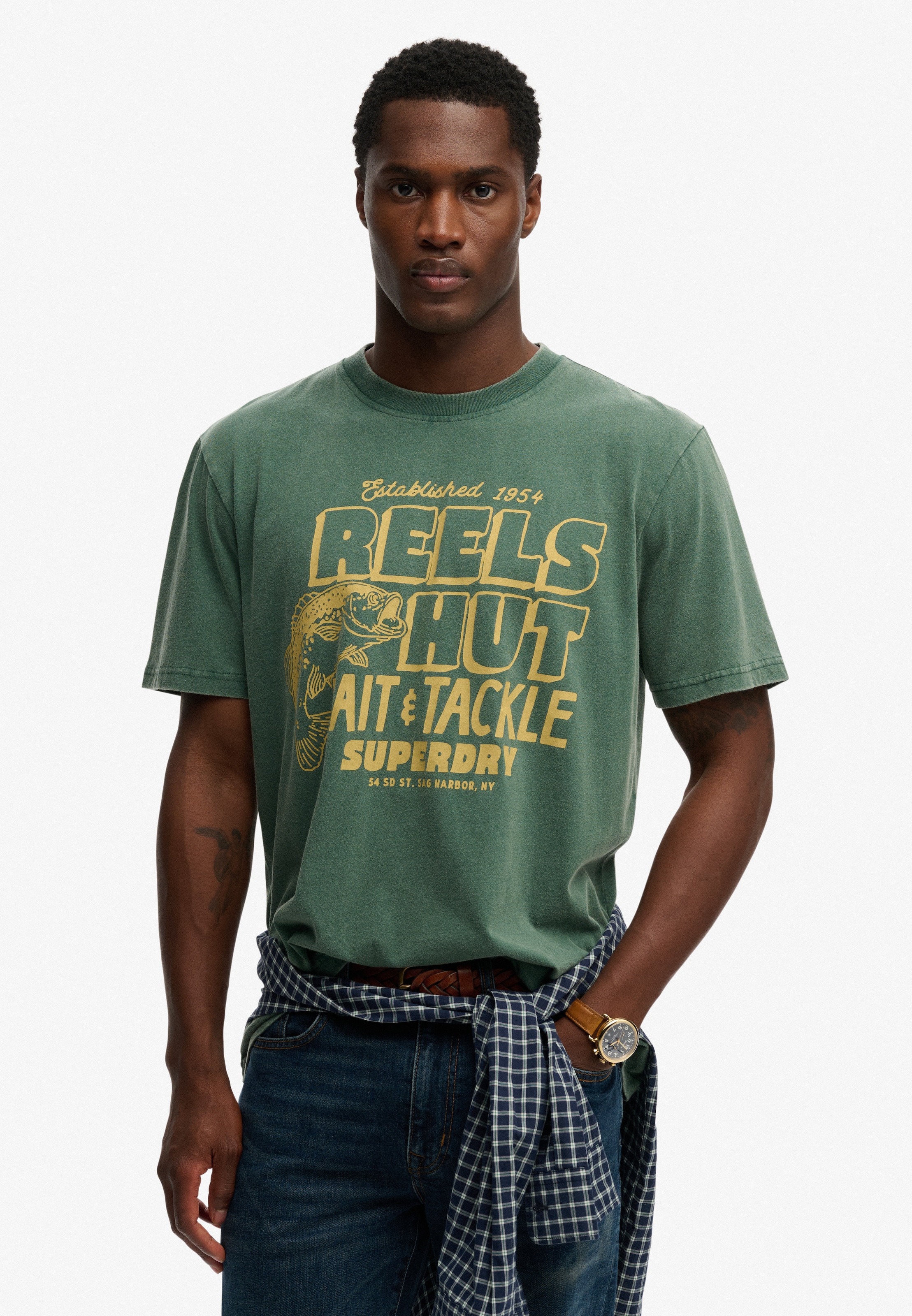 Image of Superdry Rundhalsshirt "ROADSIDE TRADE LOOSE TEE" Loose Fit, aus Baumwolle und Single Jersey, mit Druck, pflegeleicht