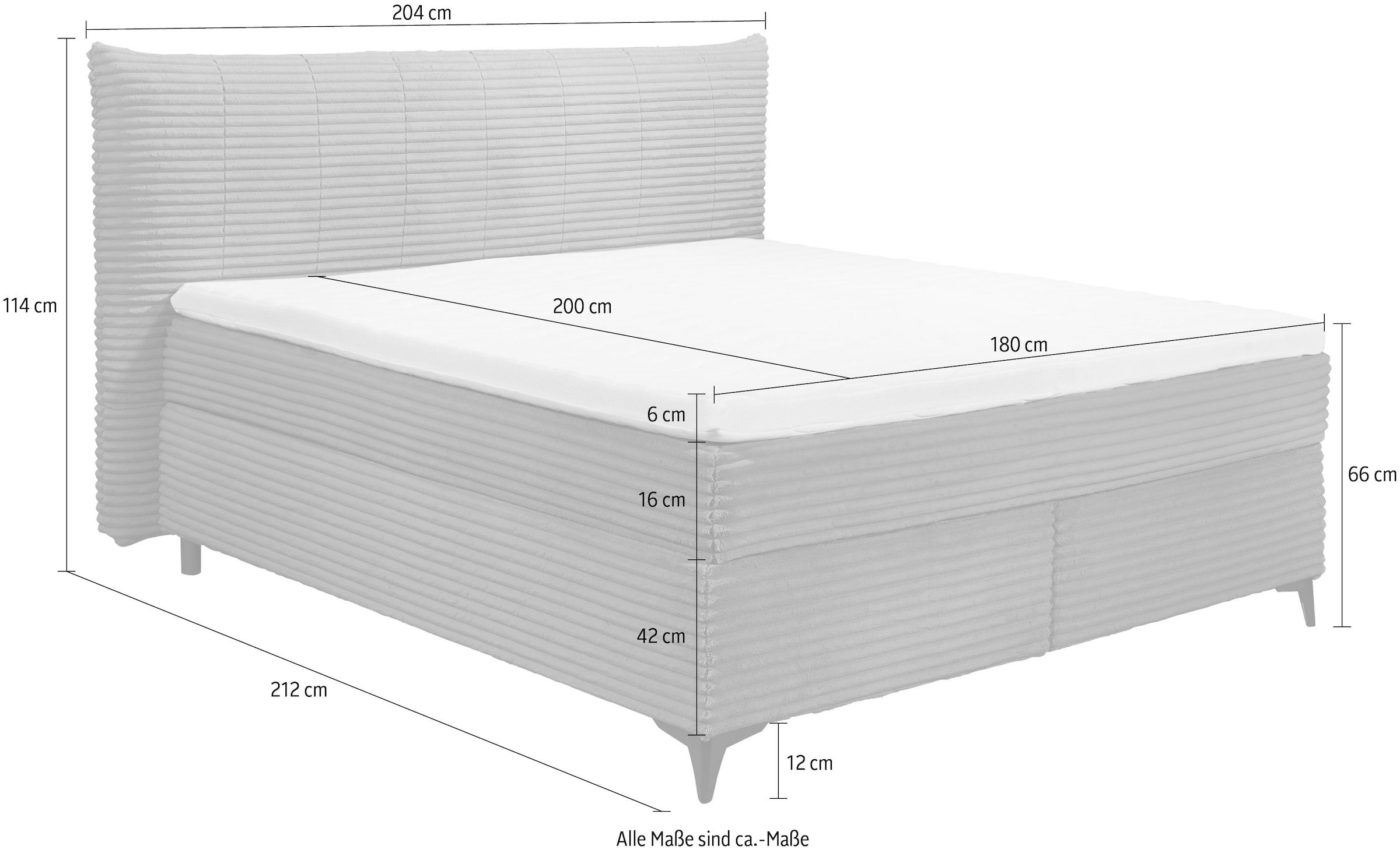 ED EXCITING DESIGN Boxspringbett »Seattle«, harte Seite mit Kokosmatte, weiche Seite mit Filzabdeckung